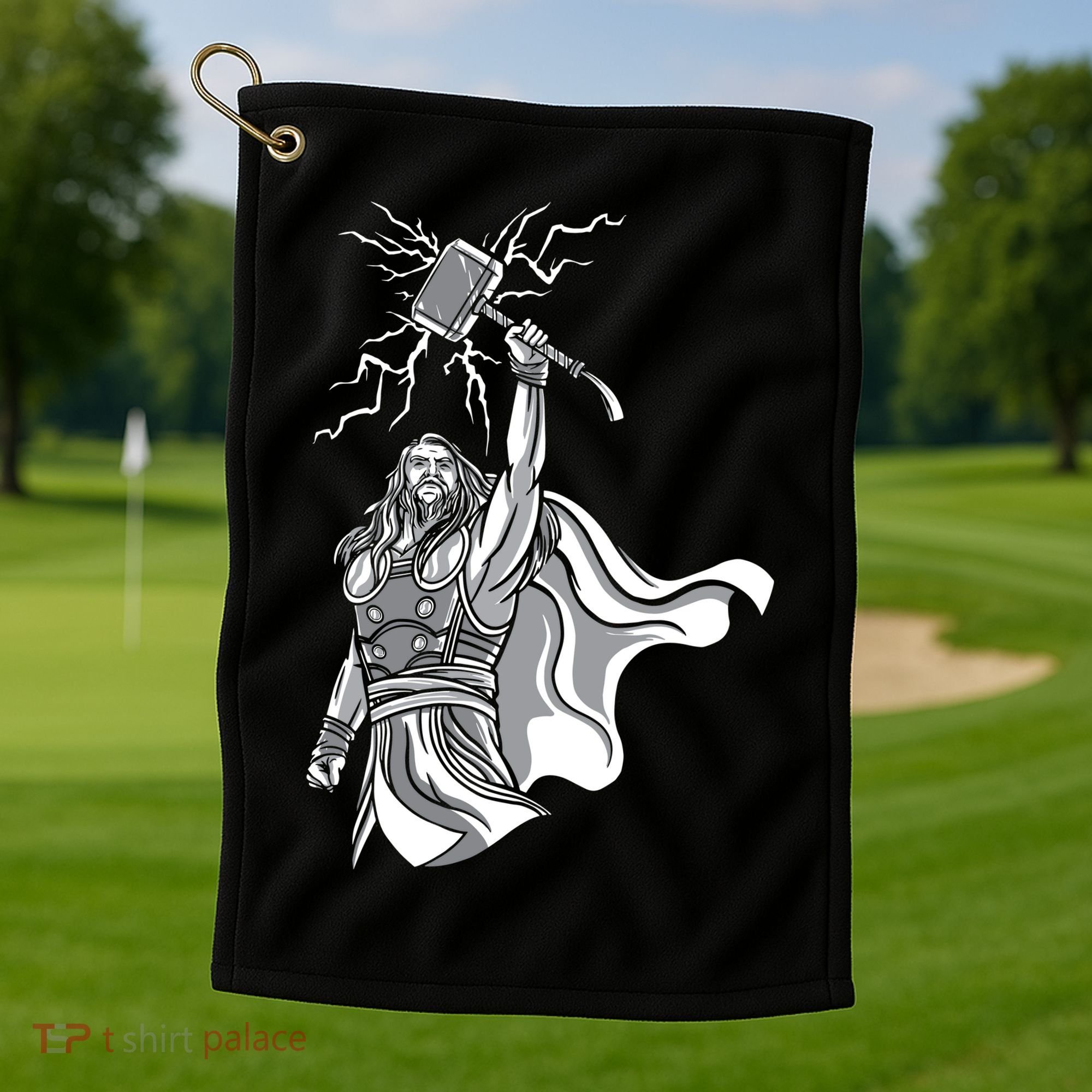 Mighty Thor With Hammer Golf Towel