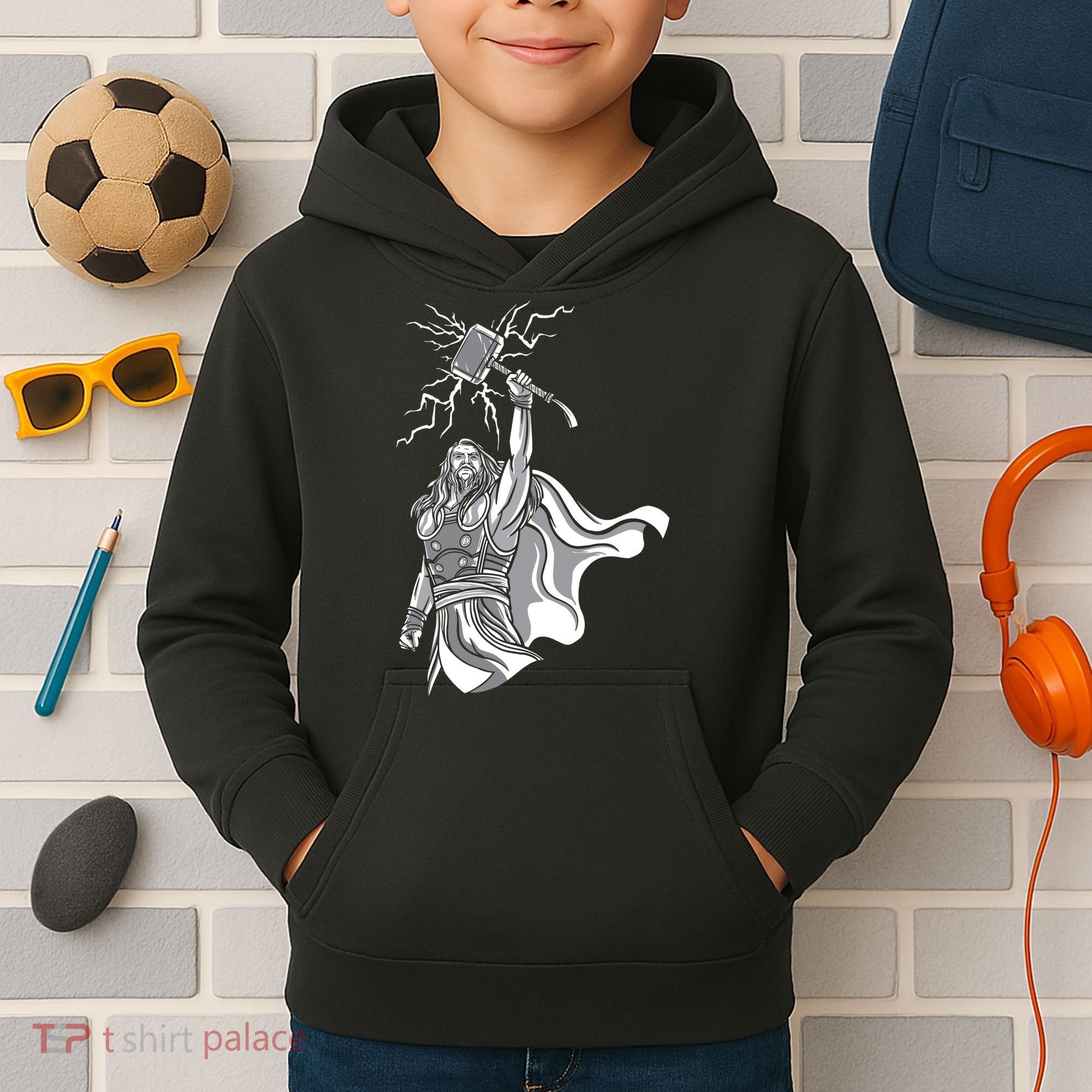 Mighty Thor With Hammer Kids Hoodie