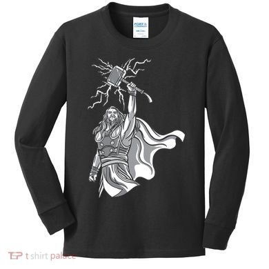 Mighty Thor With Hammer Kids Long Sleeve Shirt
