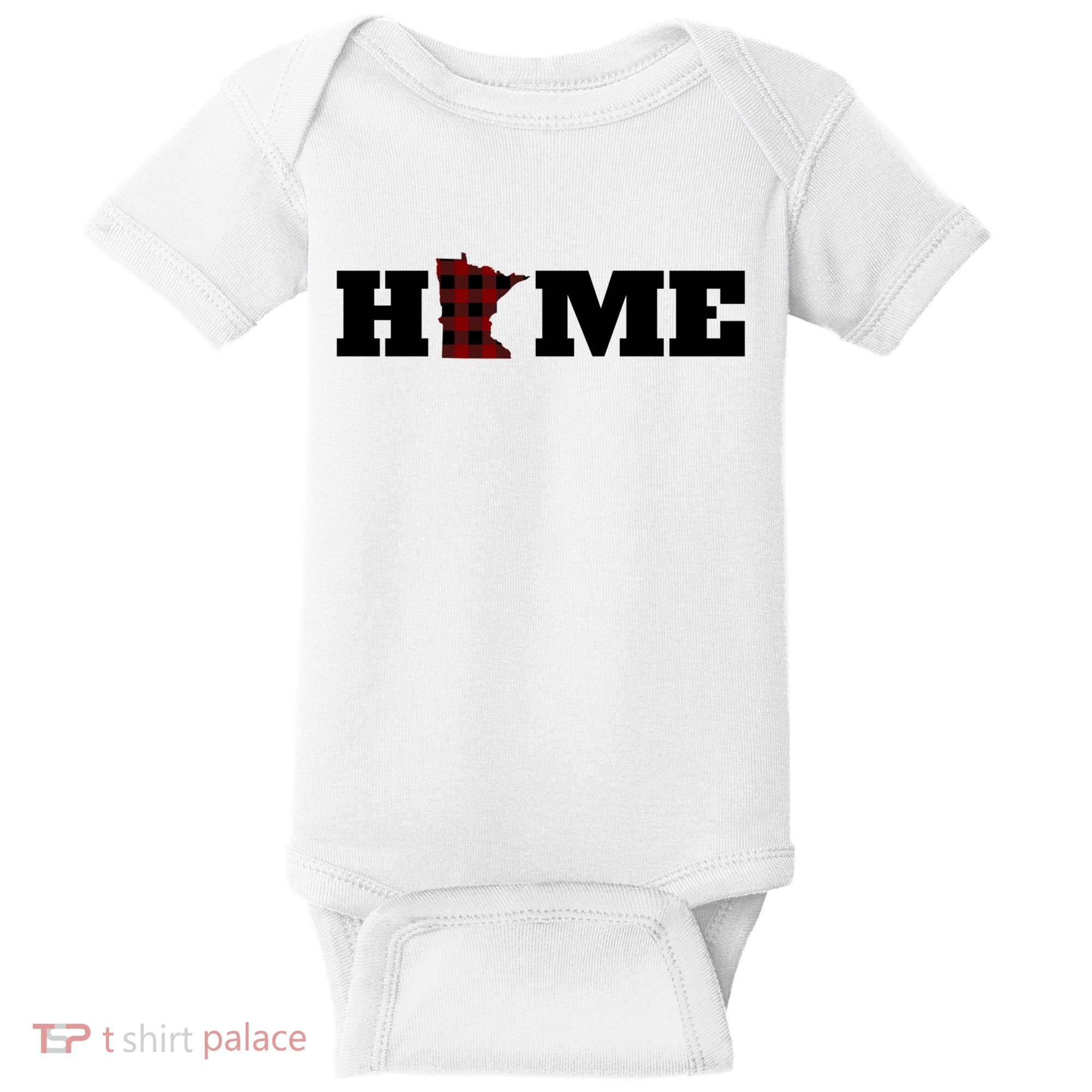 Minnesota Is Home Buffalo Plaid State Pride Gift Baby Bodysuit