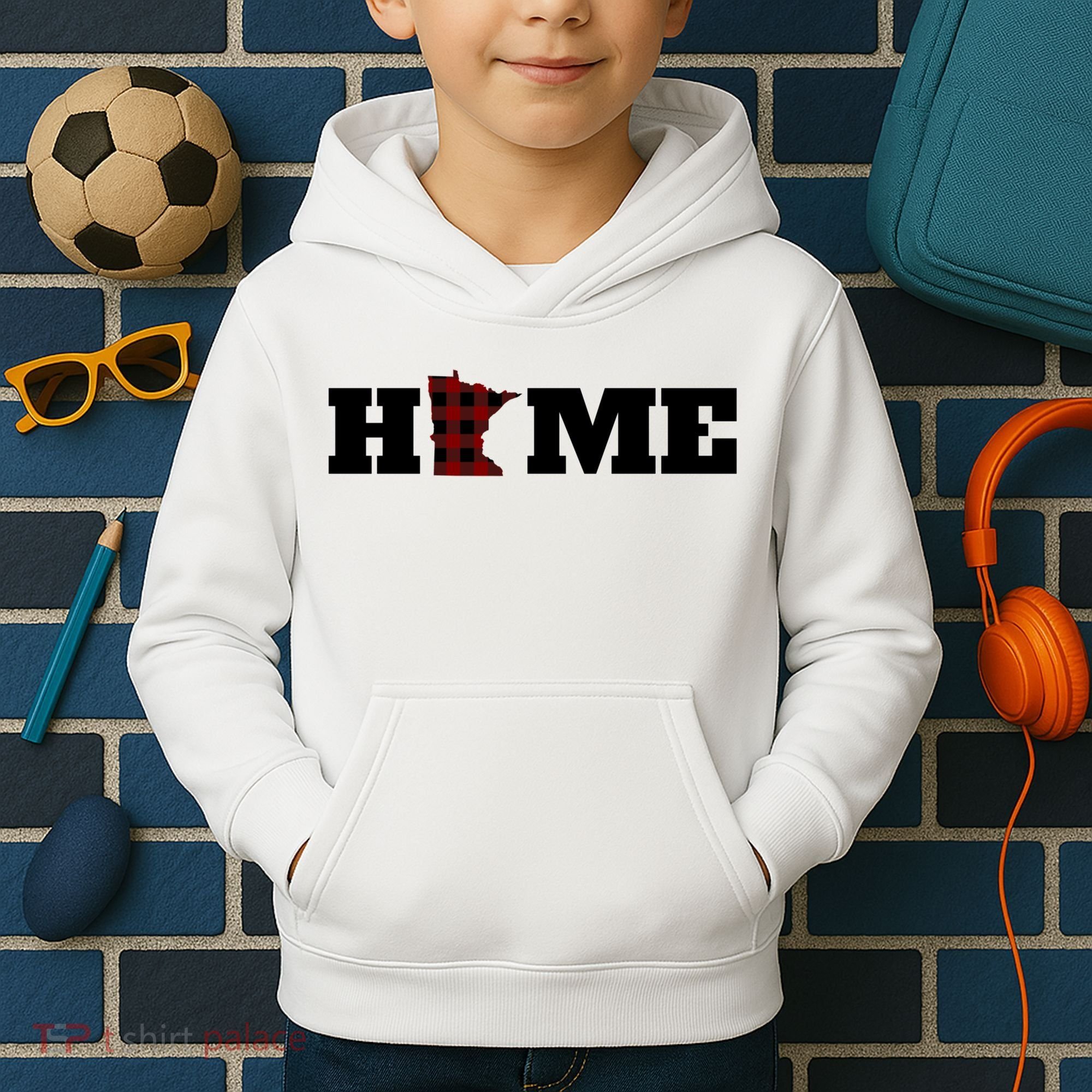 Minnesota Is Home Buffalo Plaid State Pride Gift Kids Hoodie