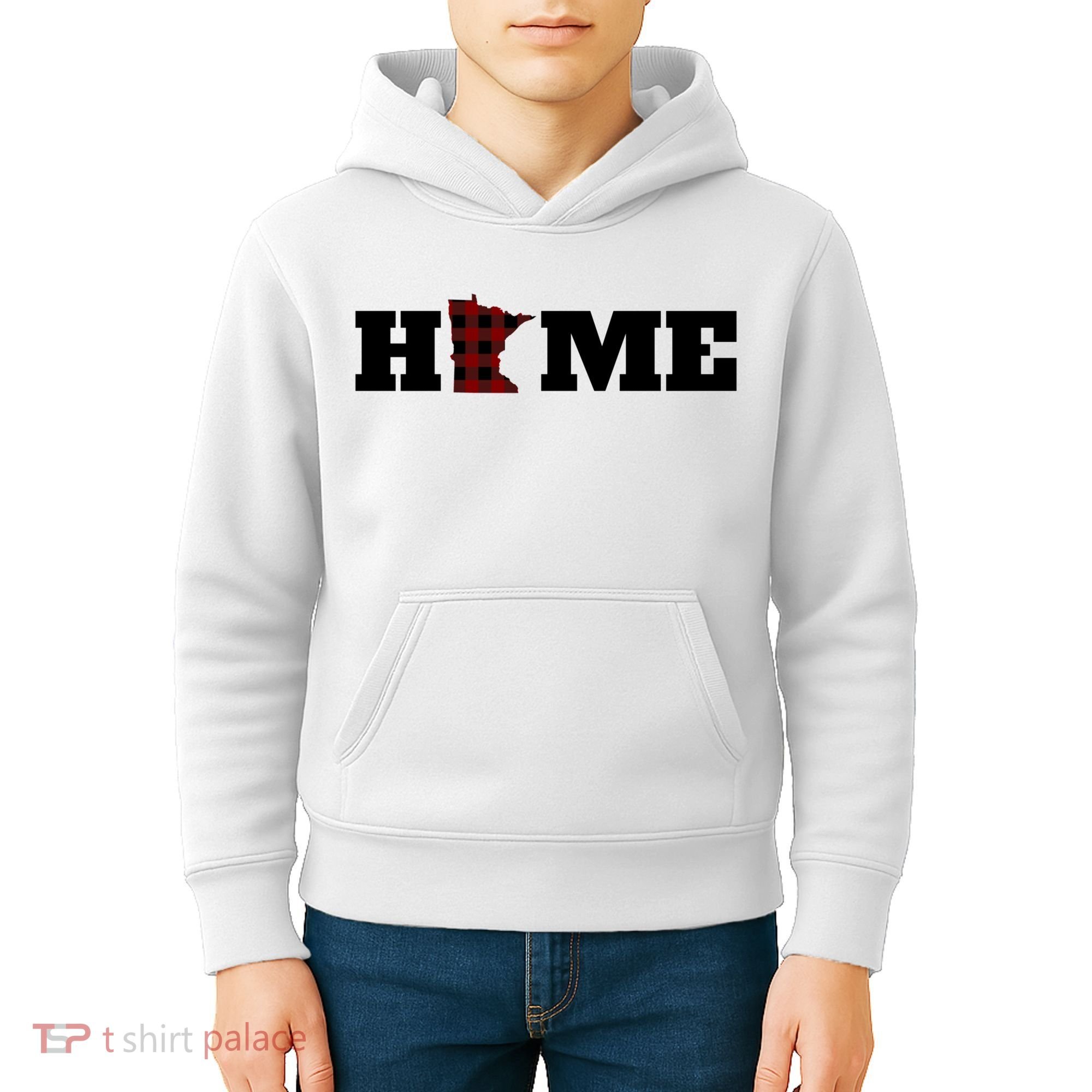 Minnesota Is Home Buffalo Plaid State Pride Gift Kids Hoodie