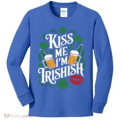 Me I’M Irishish Funny St Patrick’S Day Beer Ing Gift Kids Long Sleeve Shirt