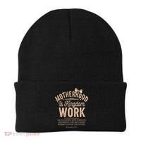 Motherhood Is Kingdom Work Coquette Bow Christian Mom Beanie thumb 0