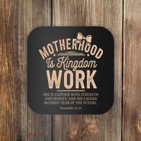 Motherhood Is Kingdom Work Coquette Bow Christian Mom Coaster thumb 0