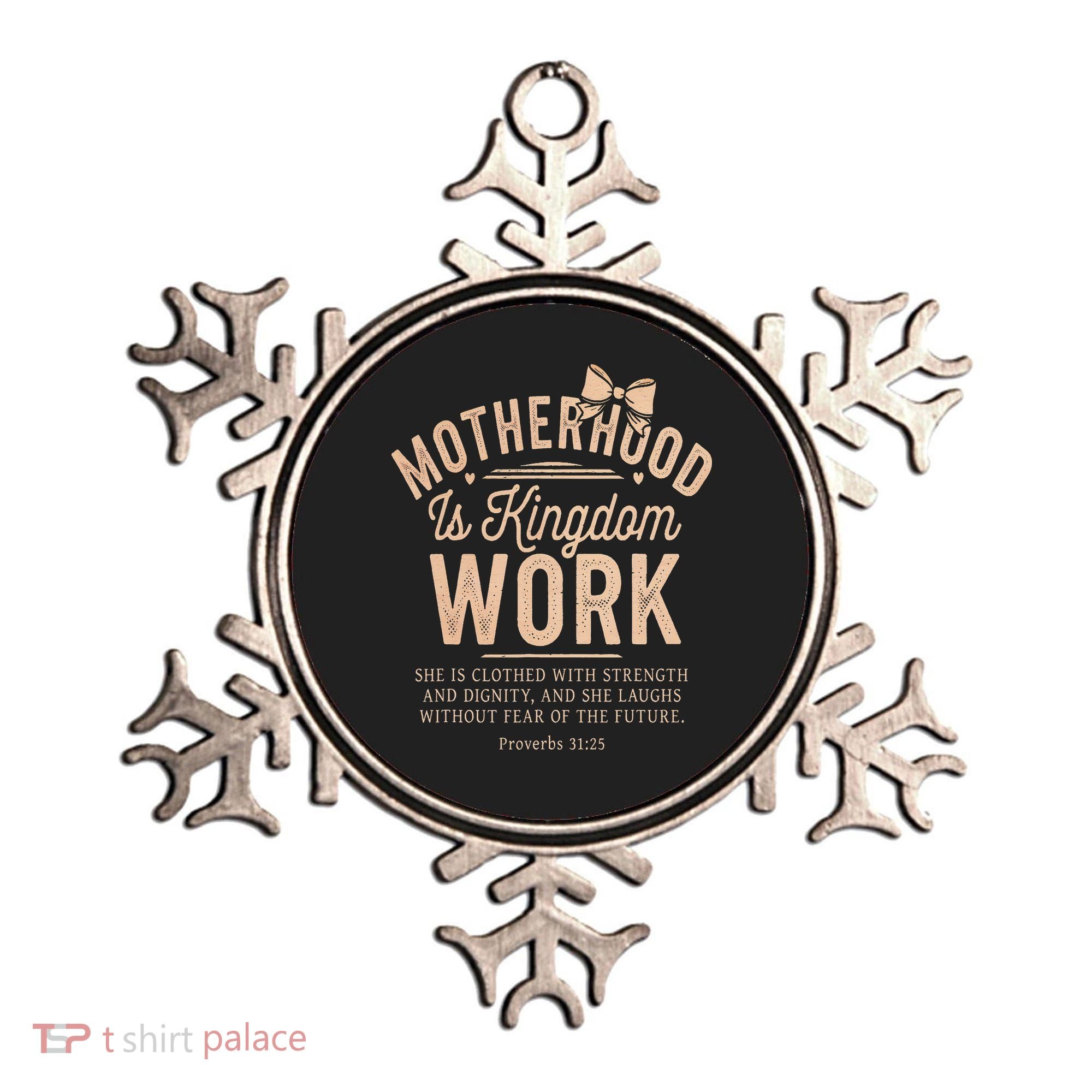 Motherhood Is Kingdom Work Coquette Bow Christian Mom Ornament