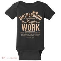 Motherhood Is Kingdom Work Coquette Bow Christian Mom Baby Bodysuit thumb 0