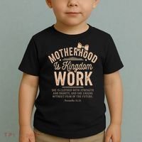 Motherhood Is Kingdom Work Coquette Bow Christian Mom Toddler T-Shirt thumb 2
