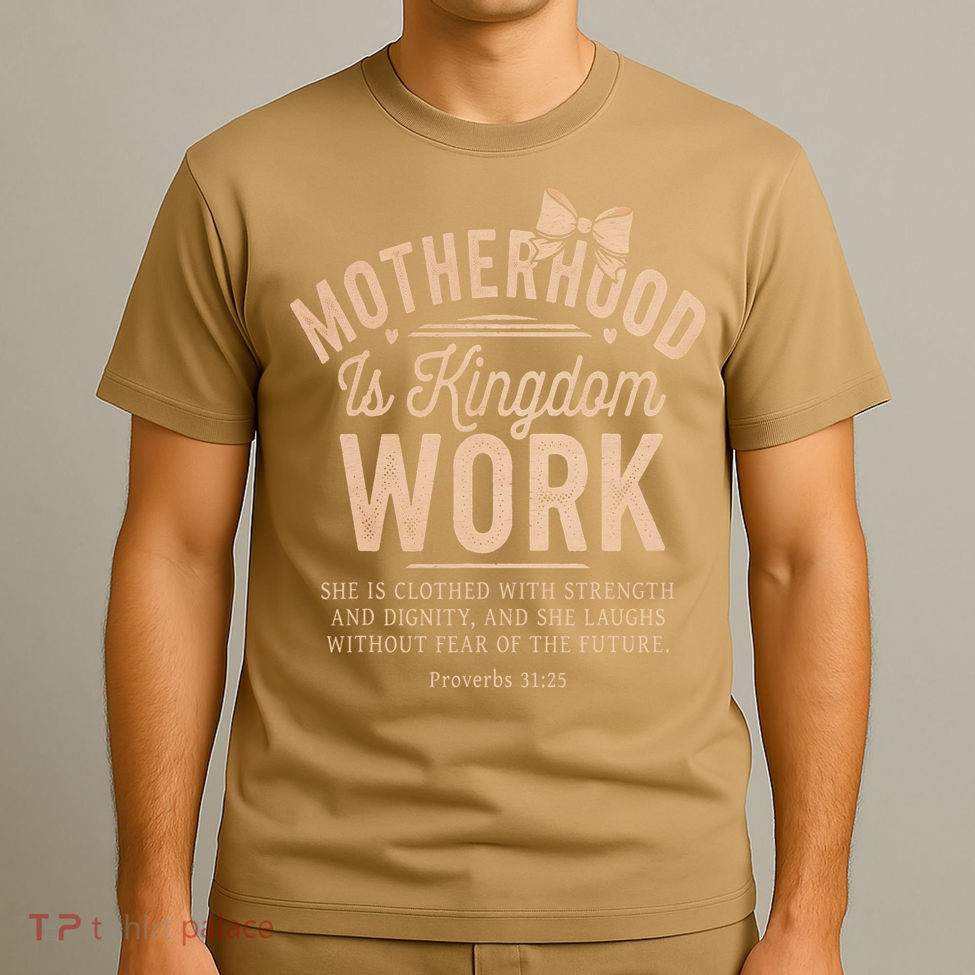Motherhood Is Kingdom Work Coquette Bow Christian Mom T-Shirt