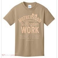 Motherhood Is Kingdom Work Coquette Bow Christian Mom Kids T-Shirt thumb 0