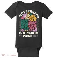 Motherhood Is Kingdom Work Retro Christian Mothers Day Baby Bodysuit thumb 0