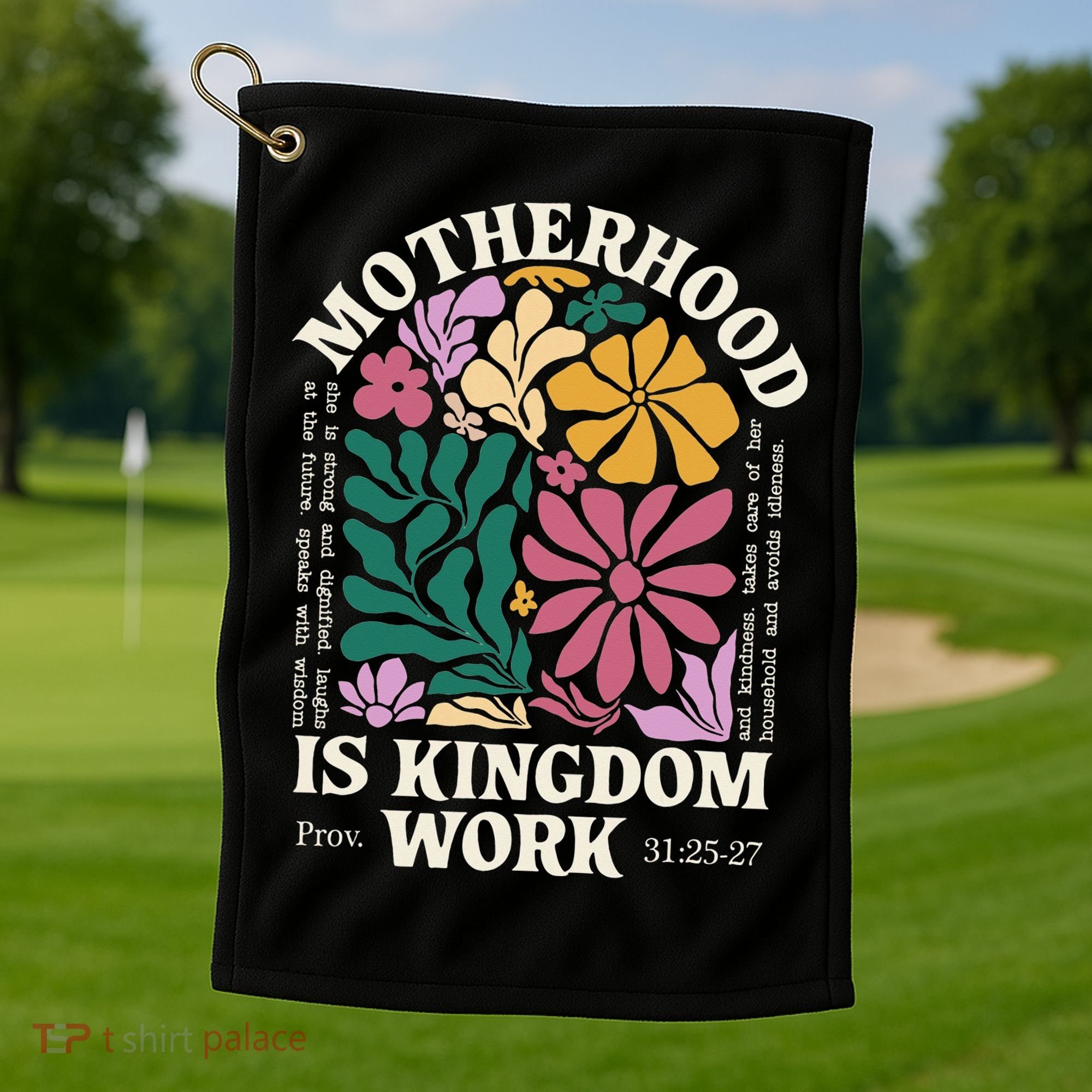 Motherhood Is Kingdom Work Retro Christian Mothers Day Golf Towel