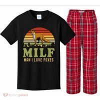 Man I Love Foxes Funny Milf Party Joke For Fox Lover Kids Plaid Pajama Set thumb 0