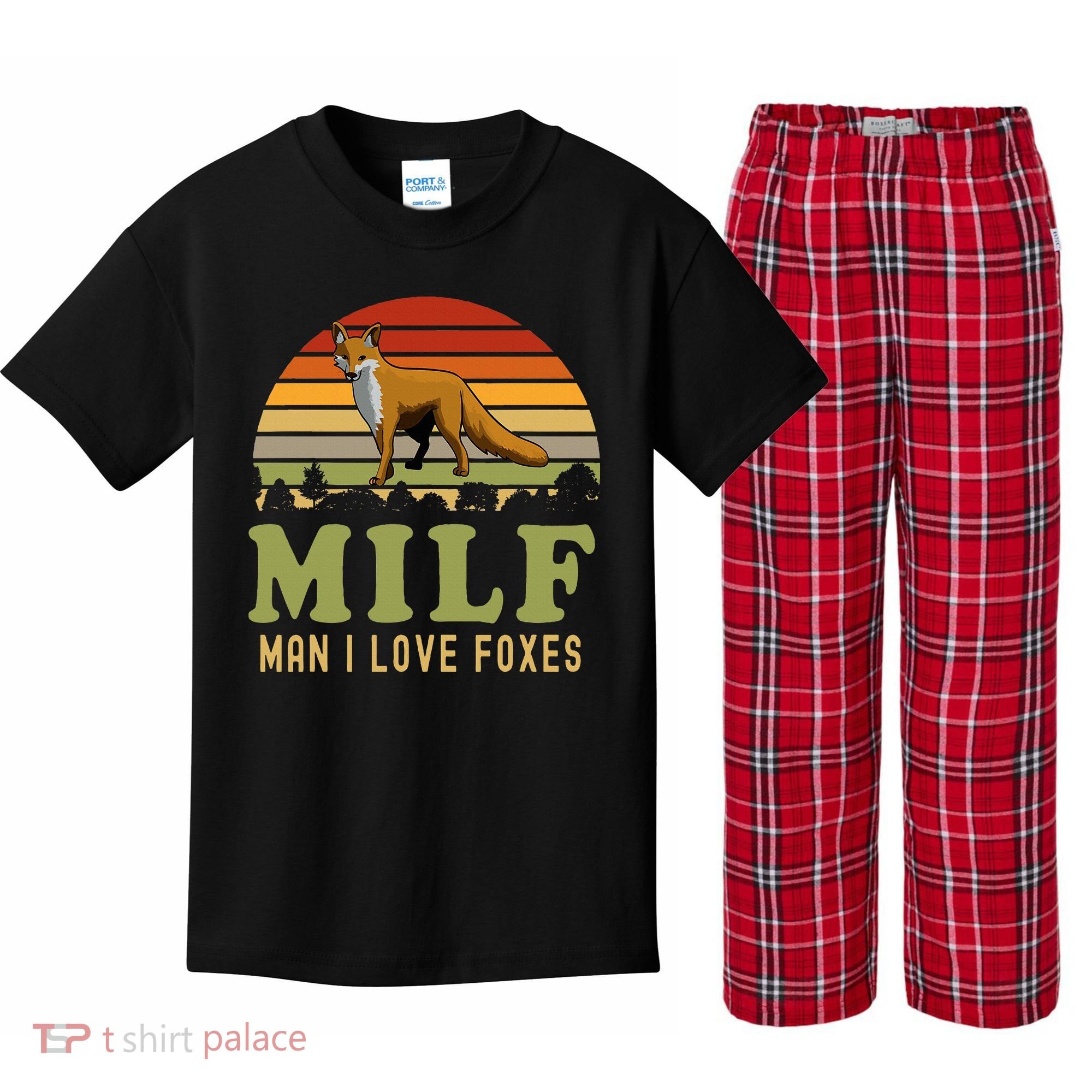 Man I Love Foxes Funny Milf Party Joke For Fox Lover Kids Plaid Pajama Set