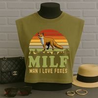 Man I Love Foxes Funny Milf Party Joke For Fox Lover Garment-Dyed Women's Muscle Tee thumb 3