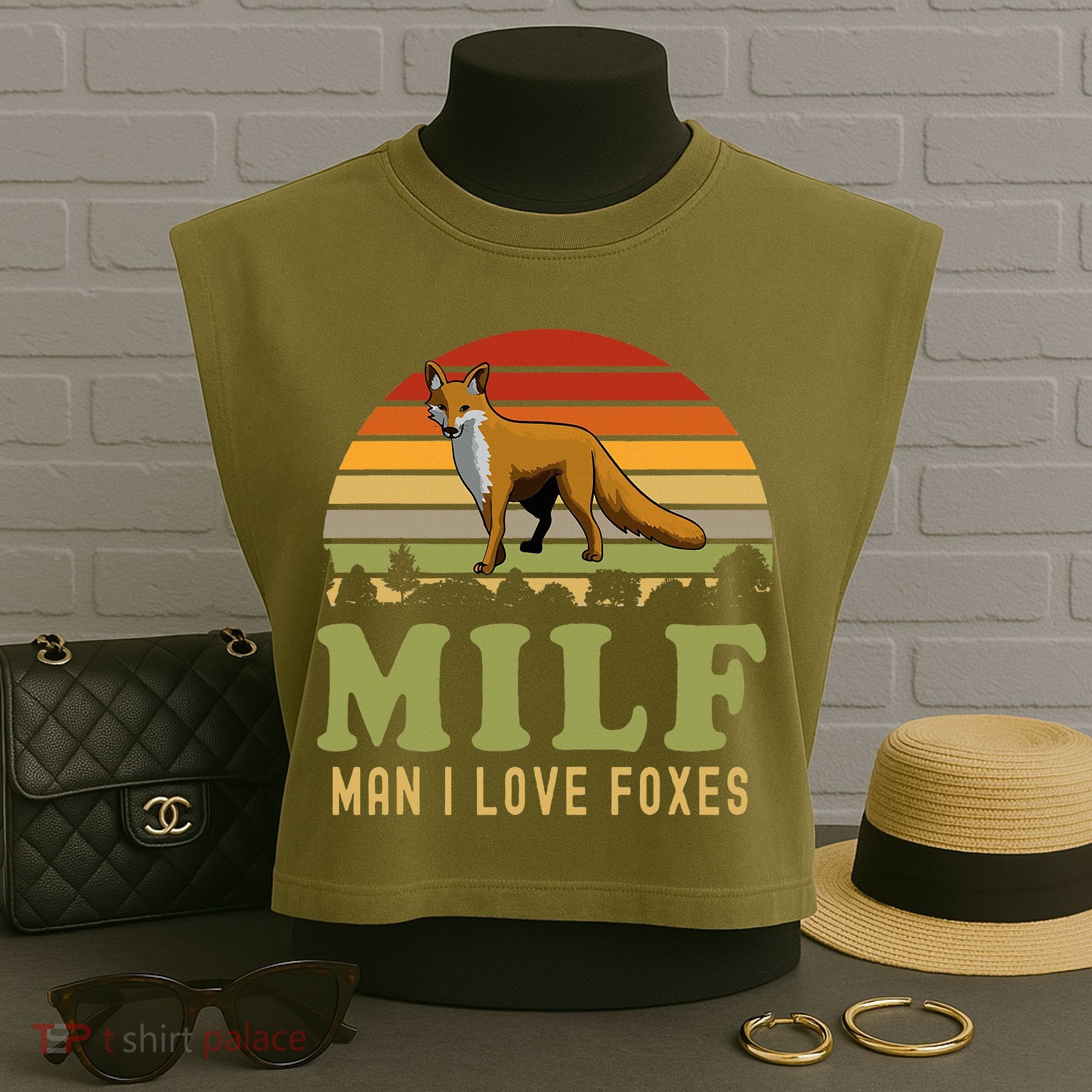 Man I Love Foxes Funny Milf Party Joke For Fox Lover Garment-Dyed Women's Muscle Tee