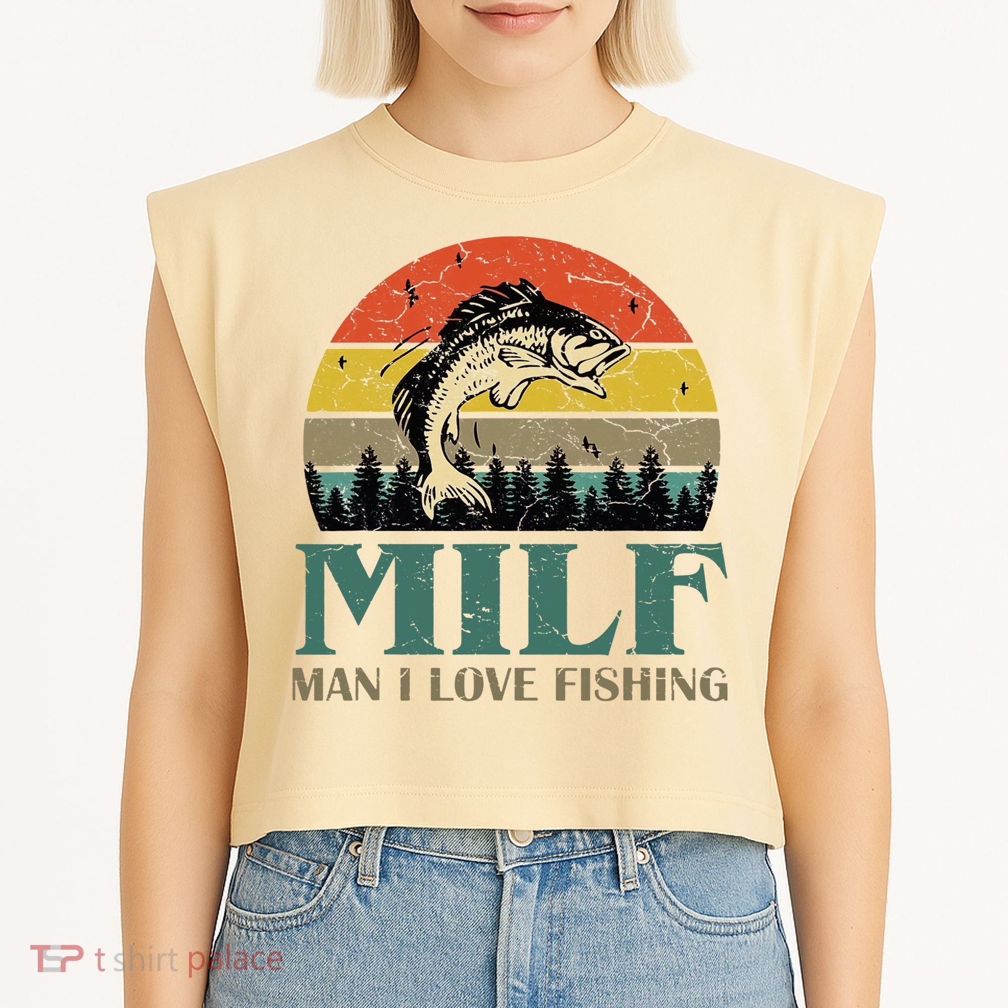 Man I Love Fishing Funny Garment-Dyed Women's Muscle Tee