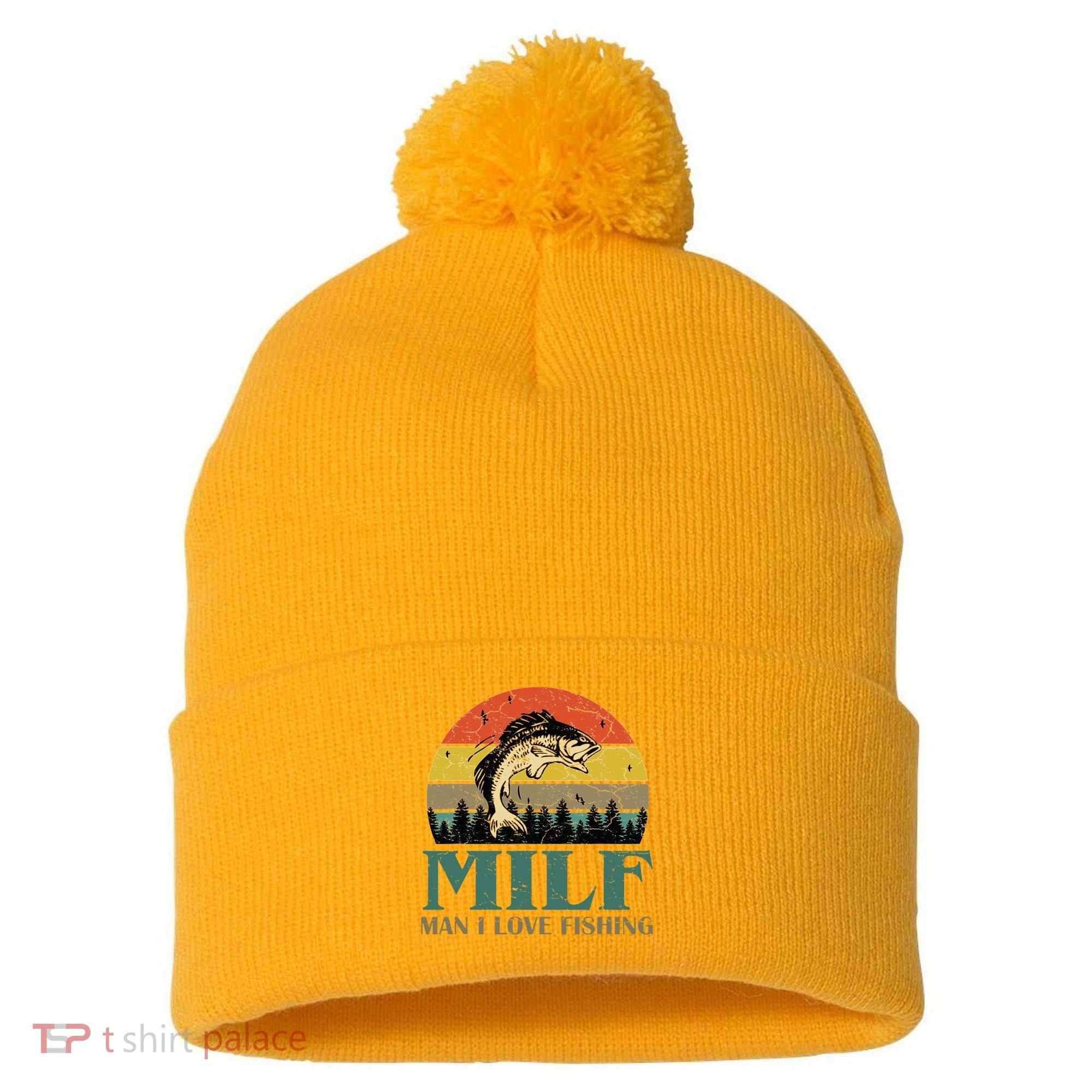 Man I Love Fishing Funny Pom Pom 12in Knit Beanie