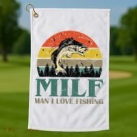 Man I Love Fishing Funny Golf Towel thumb 1