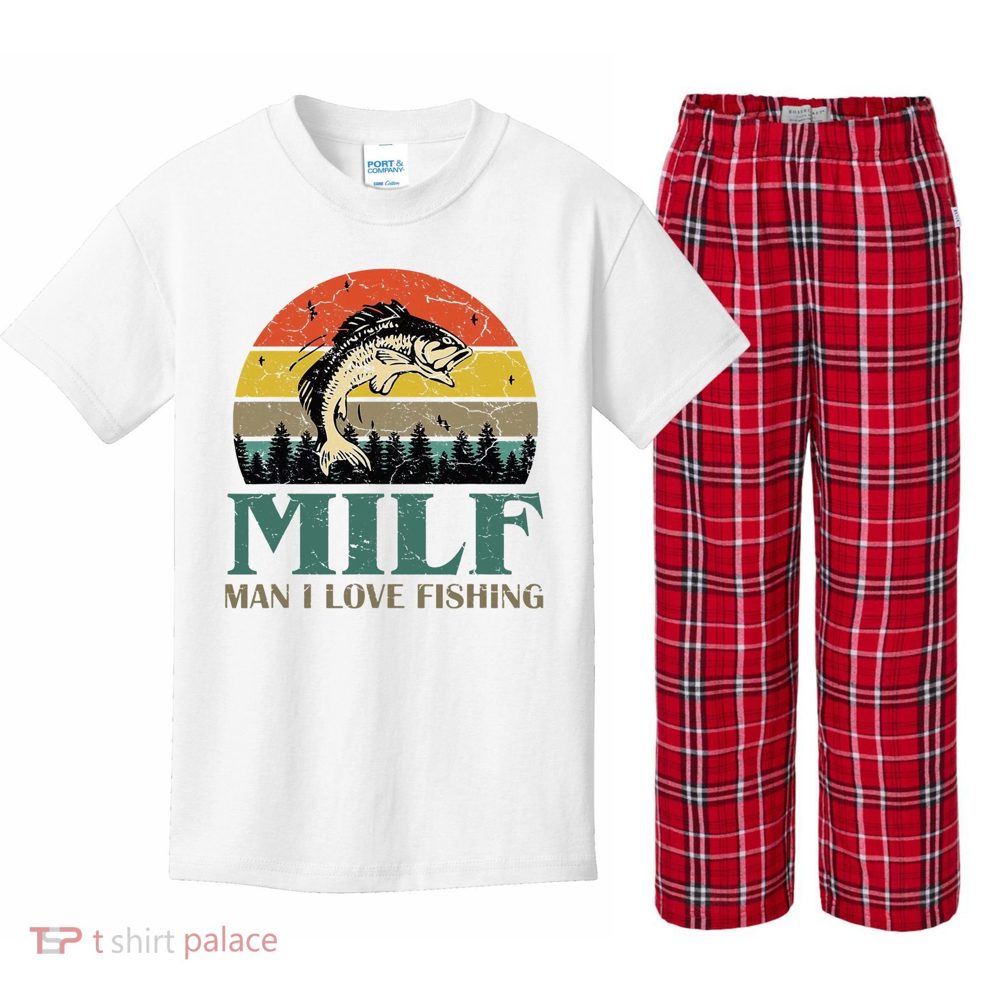Man I Love Fishing Funny Kids Plaid Pajama Set