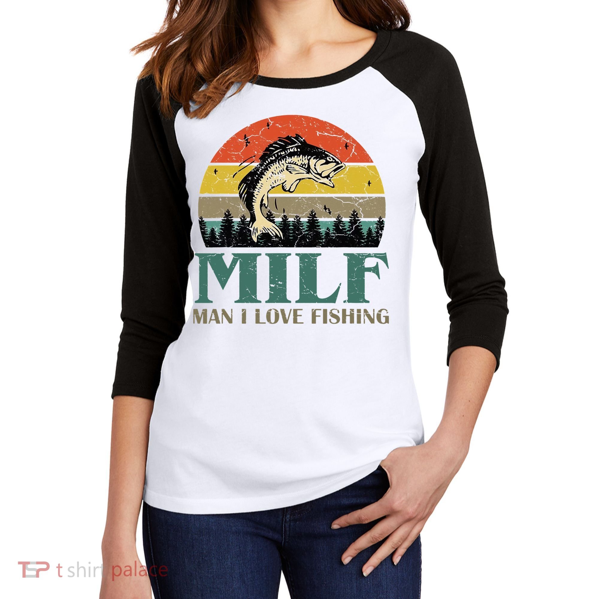 Man I Love Fishing Funny Women's Tri-Blend 3/4-Sleeve Raglan Shirt