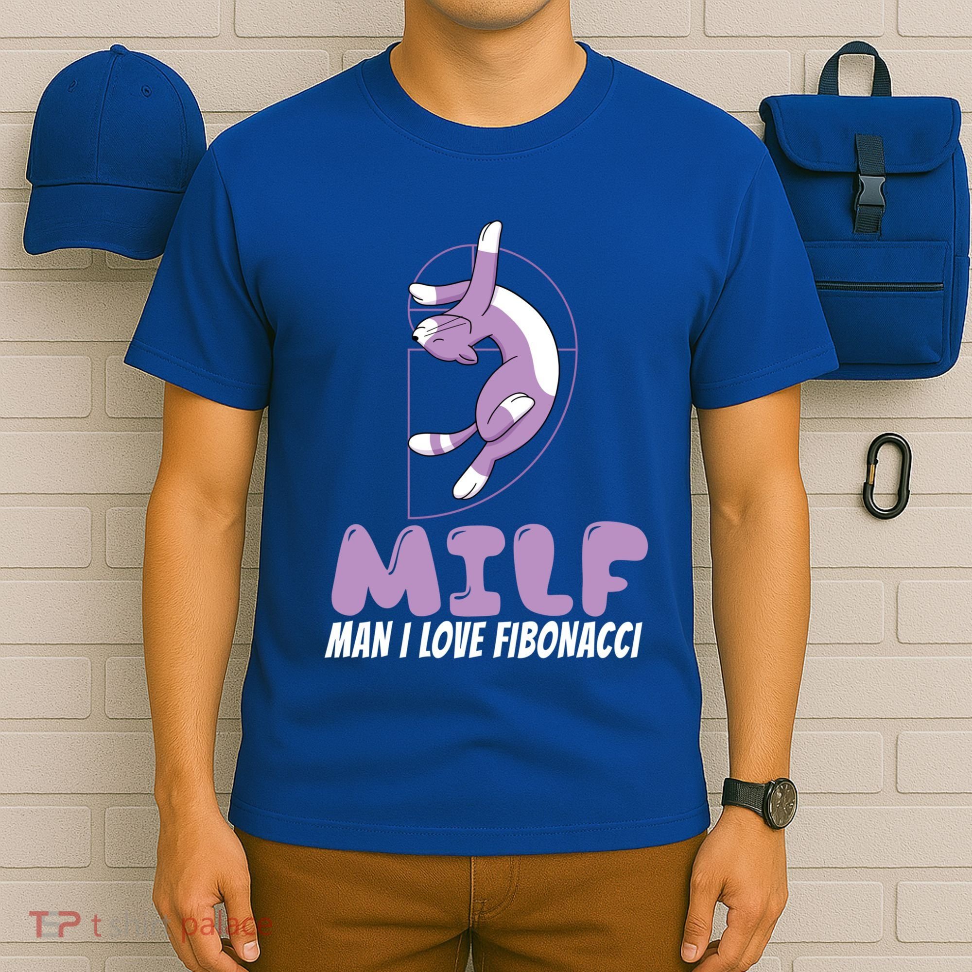 Man I Love Fibonacci Cartoon Cat Feline Funny Gag Math Joke Gift T-Shirt