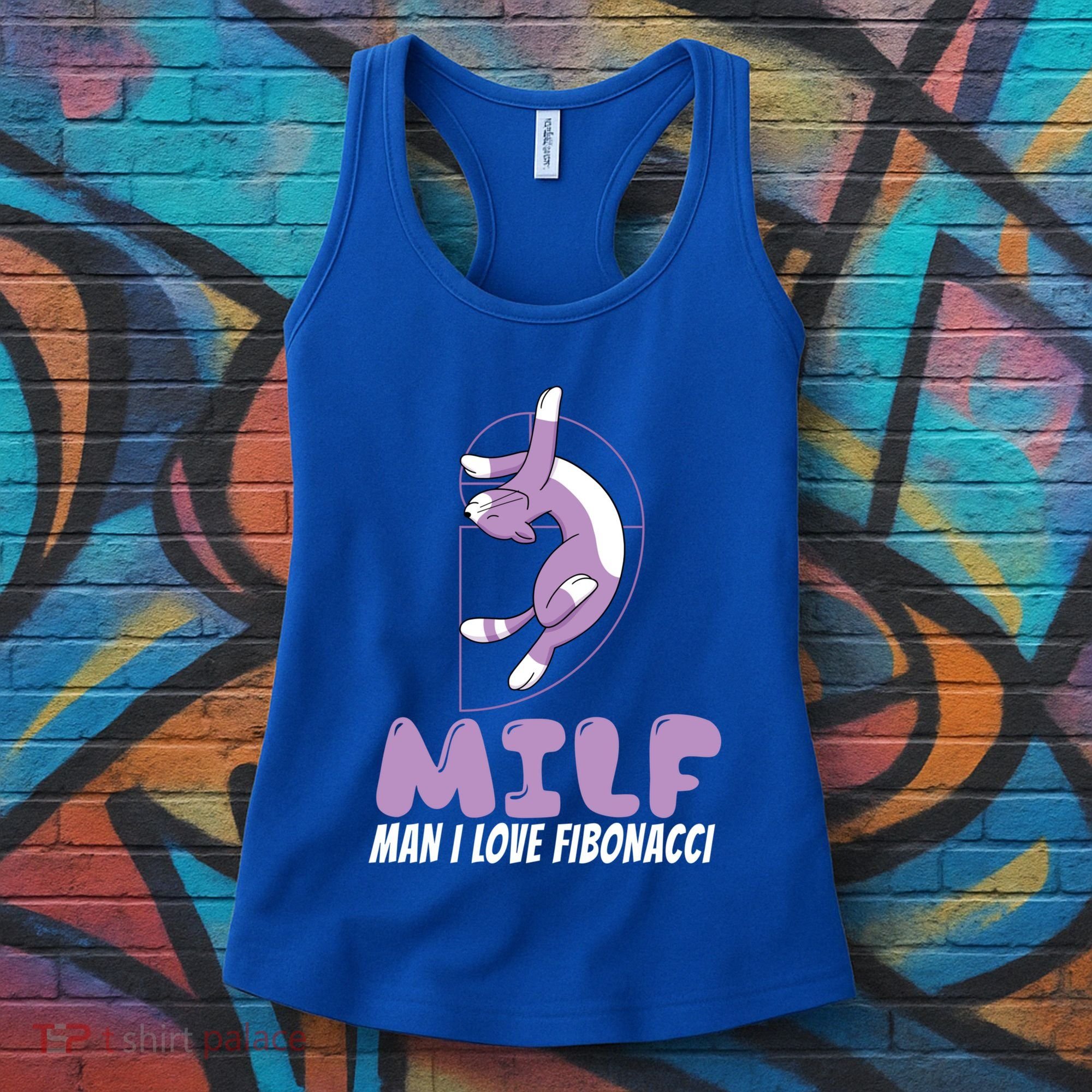 Man I Love Fibonacci Cartoon Cat Feline Funny Gag Math Joke Gift Women's Tank Top