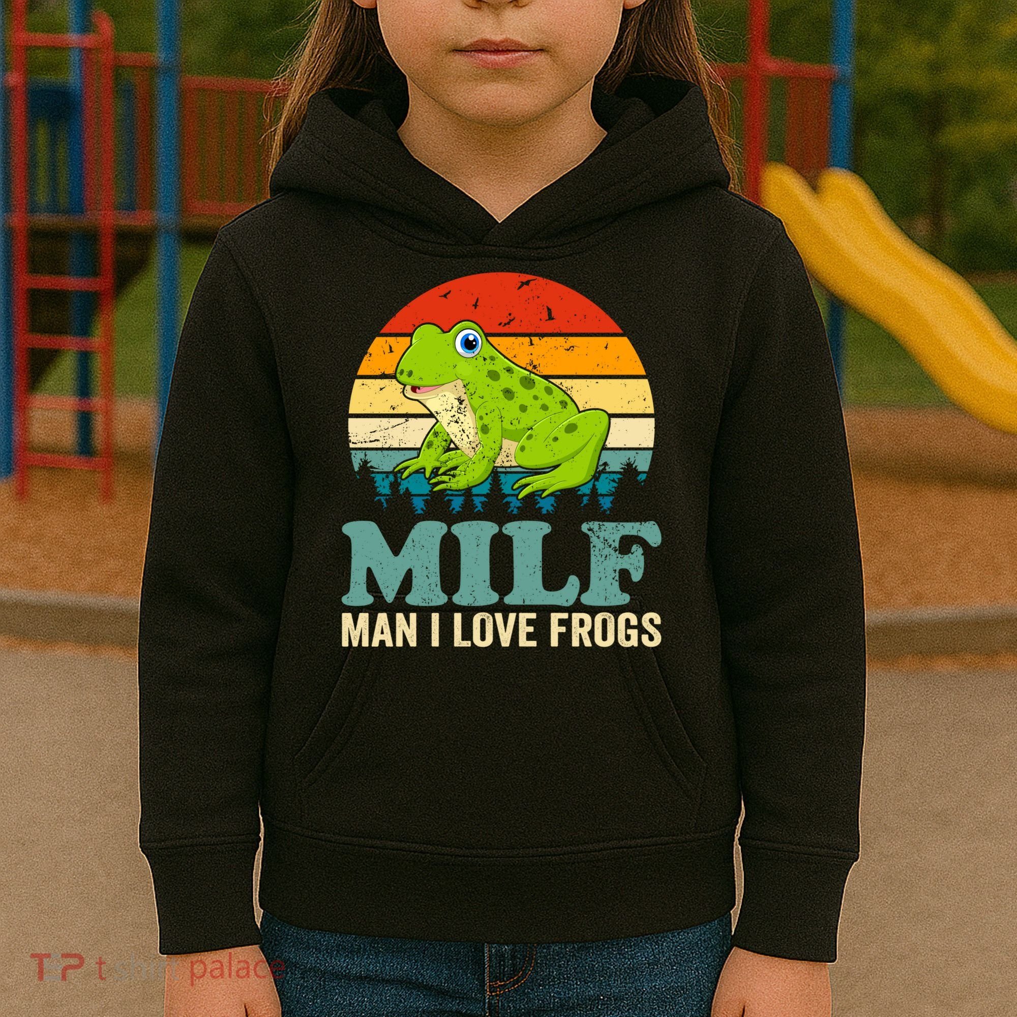 Man I Love Frogs Funny Graphic Plus Size Kids Hoodie