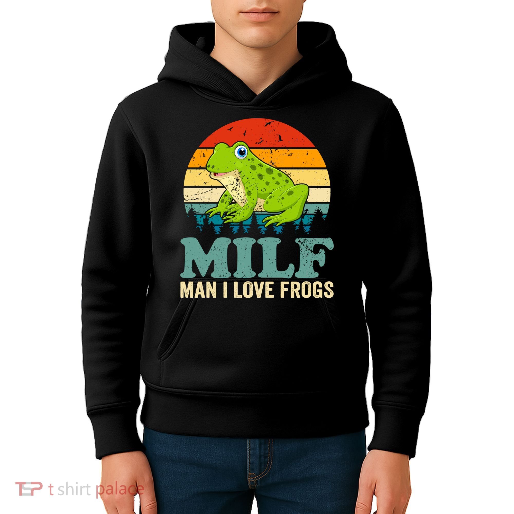 Man I Love Frogs Funny Graphic Plus Size Kids Hoodie