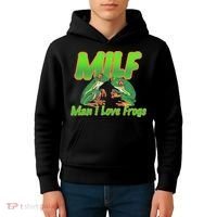 Milf Man I Love Frogs Funny Kids Hoodie thumb 4