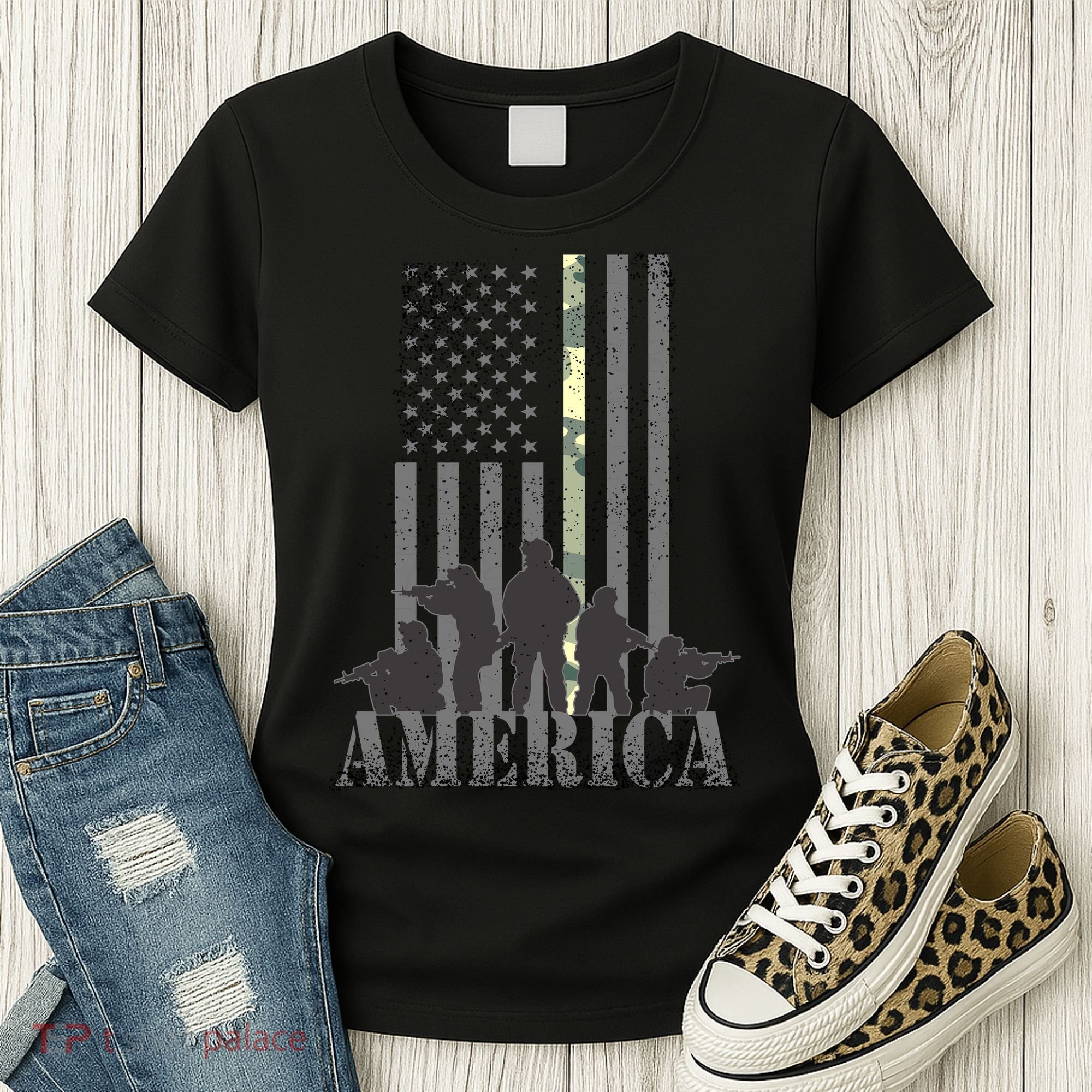 Military American Veteran Flag USA  Women's T-Shirt