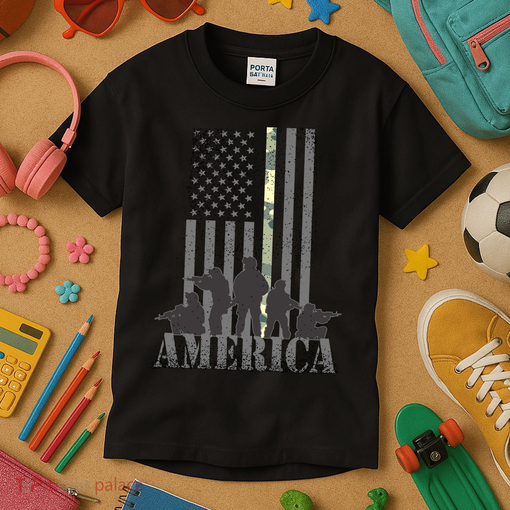 Military American Veteran Flag USA  Kids T-Shirt