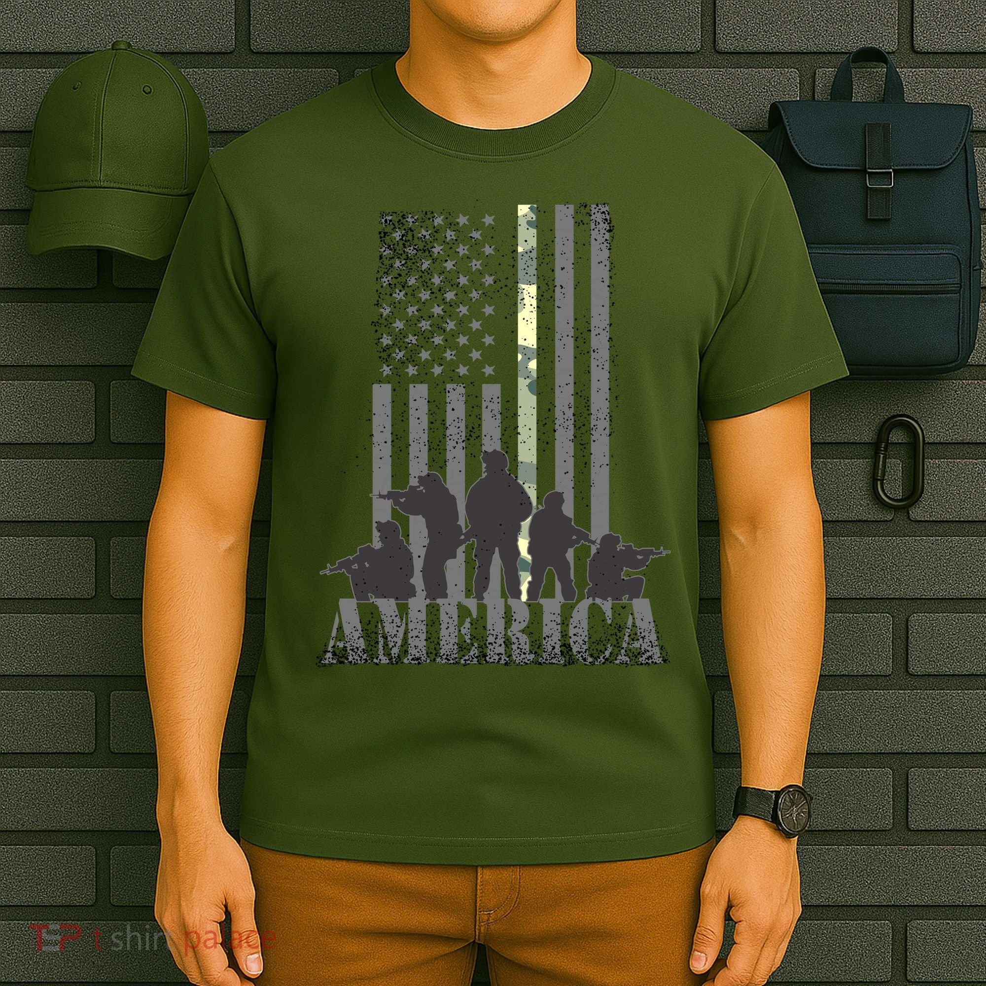 Military American Veteran Flag USA  T-Shirt