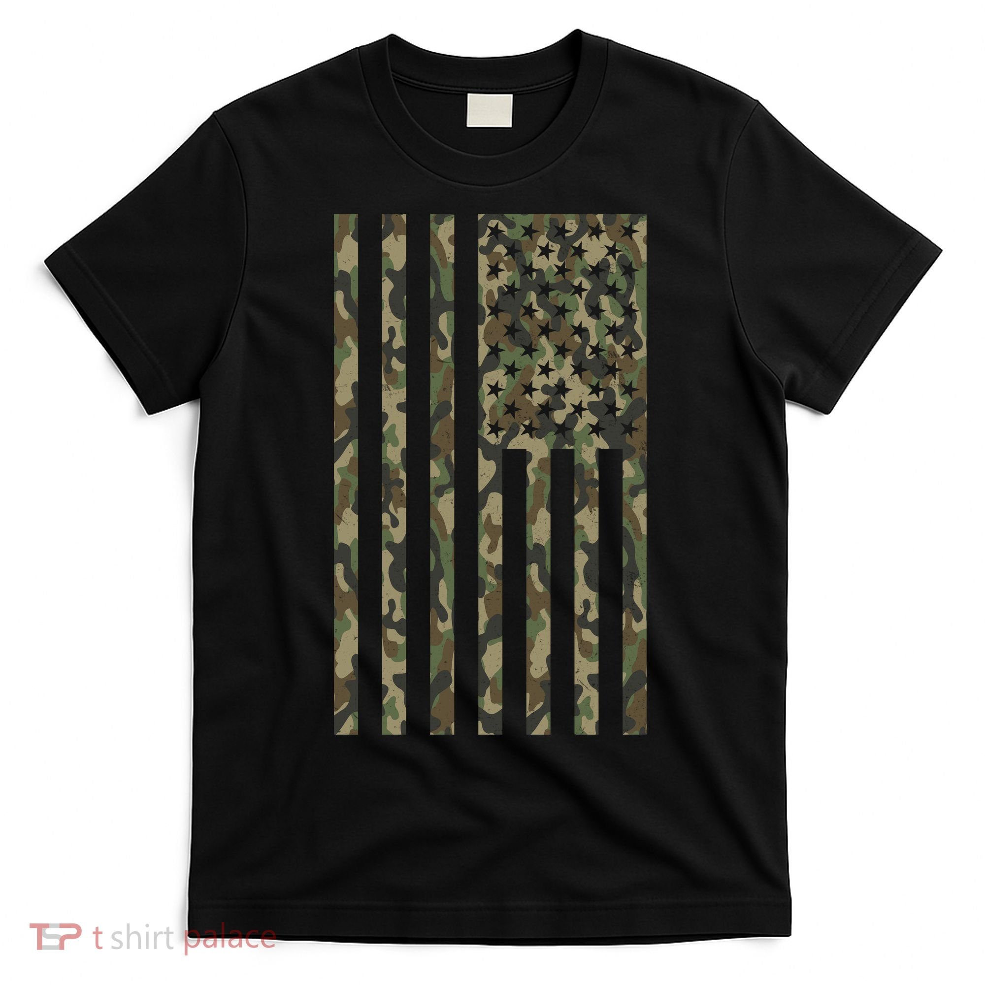Military Camouflage USA American Flag T-Shirt