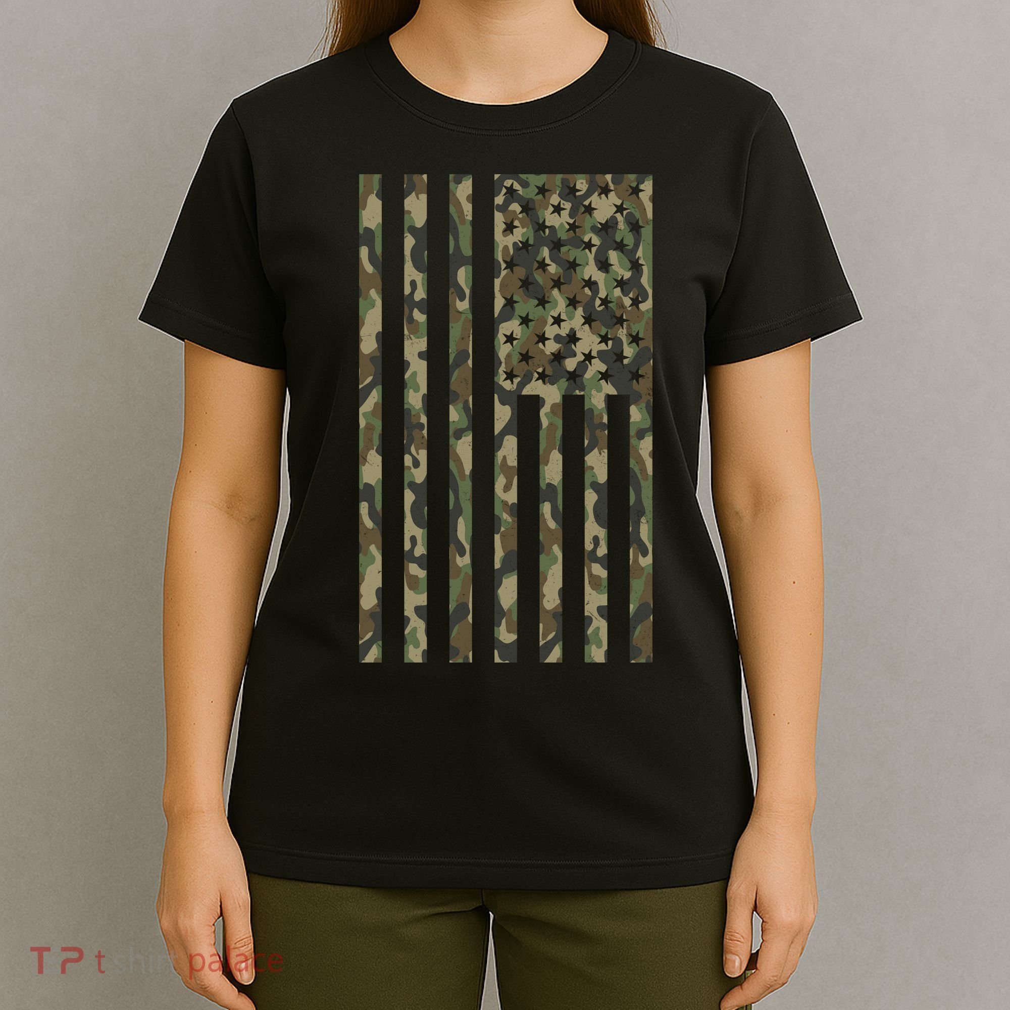 Military Camouflage USA American Flag T-Shirt