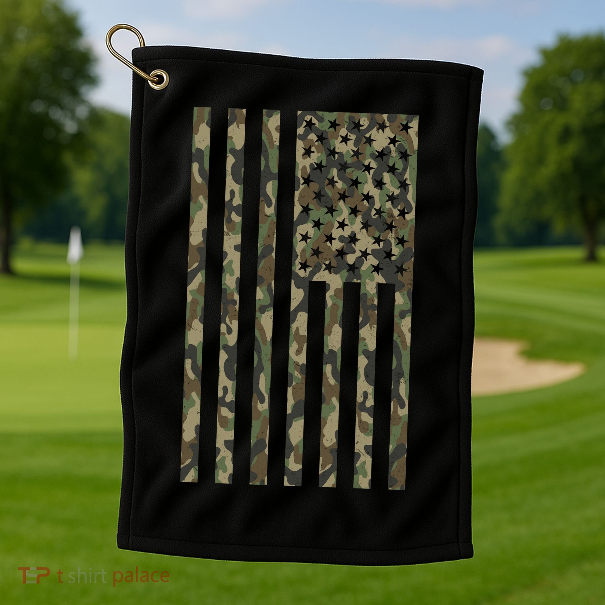 Military Camouflage USA American Flag Golf Towel