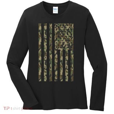 Military Camouflage USA American Flag Women's Long Sleeve Shirt