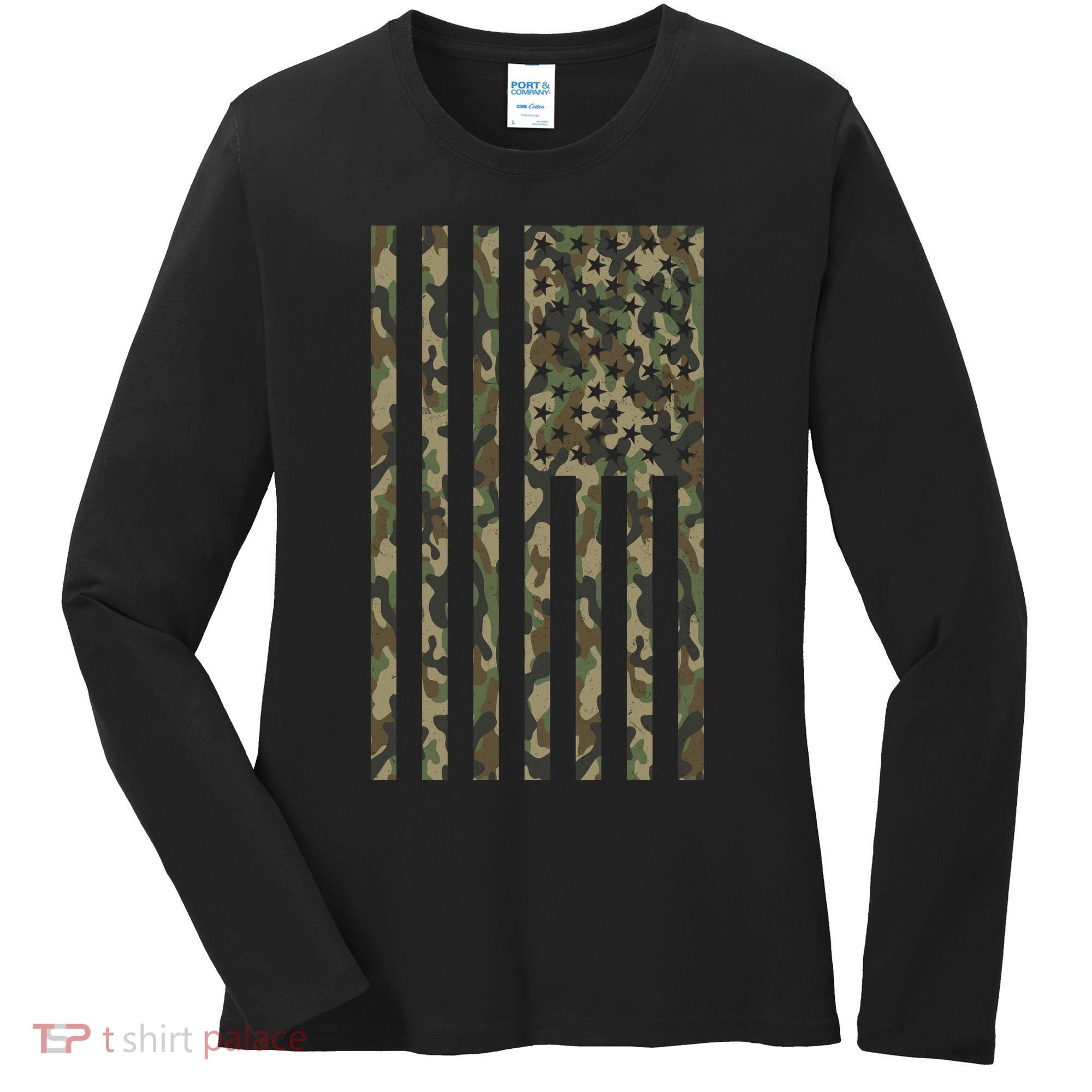 Military Camouflage USA American Flag Women's Long Sleeve Shirt