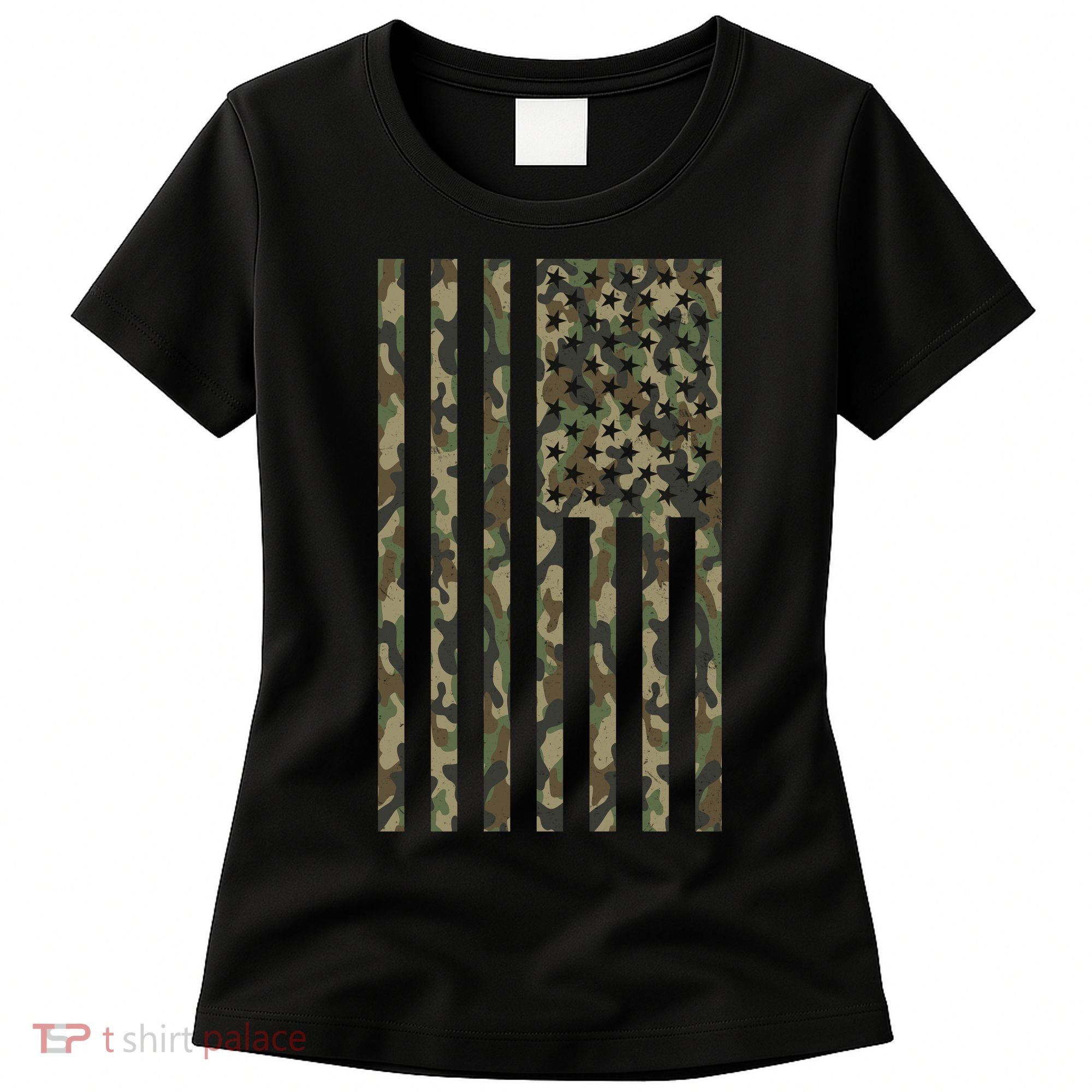 Military Camouflage USA American Flag Women's T-Shirt