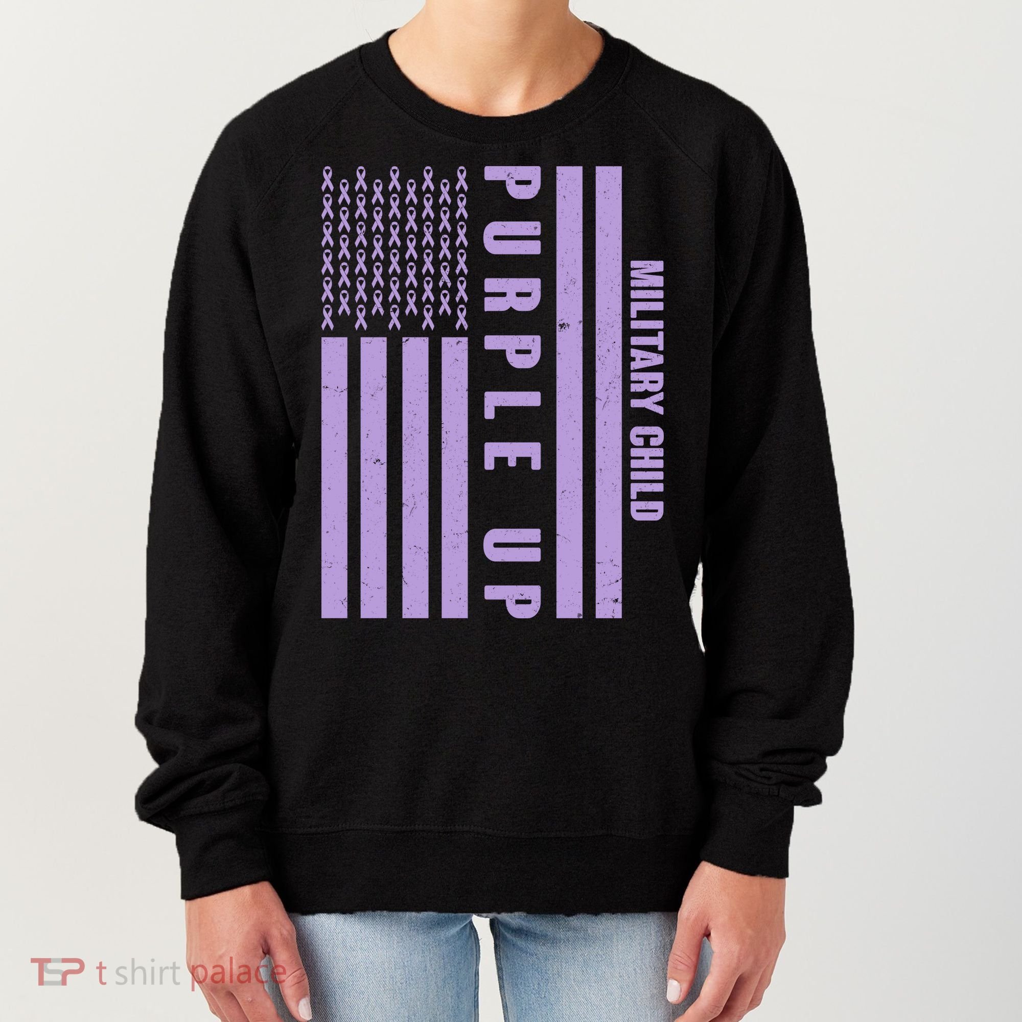 Military Child Purple UP US American Flag Women's Sweatshirt