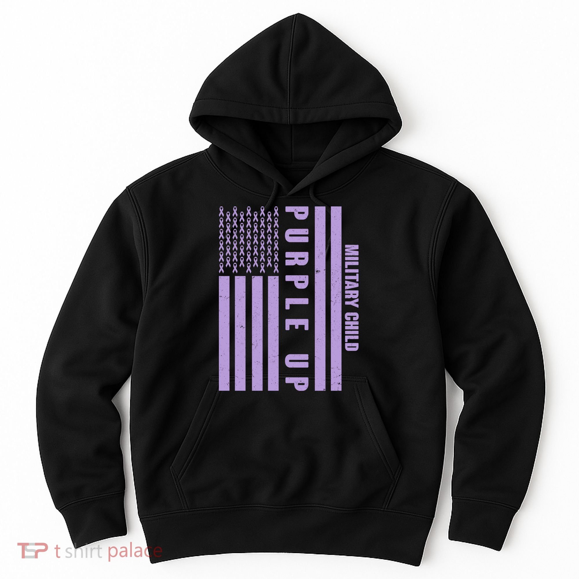 Military Child Purple UP US American Flag Hoodie