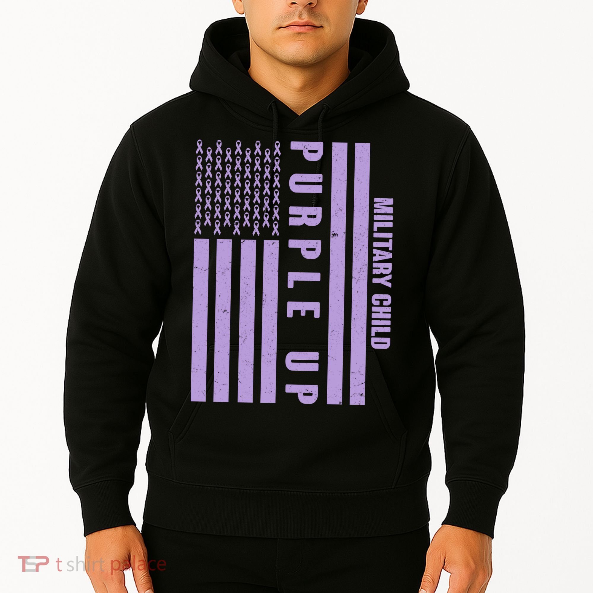 Military Child Purple UP US American Flag Hoodie