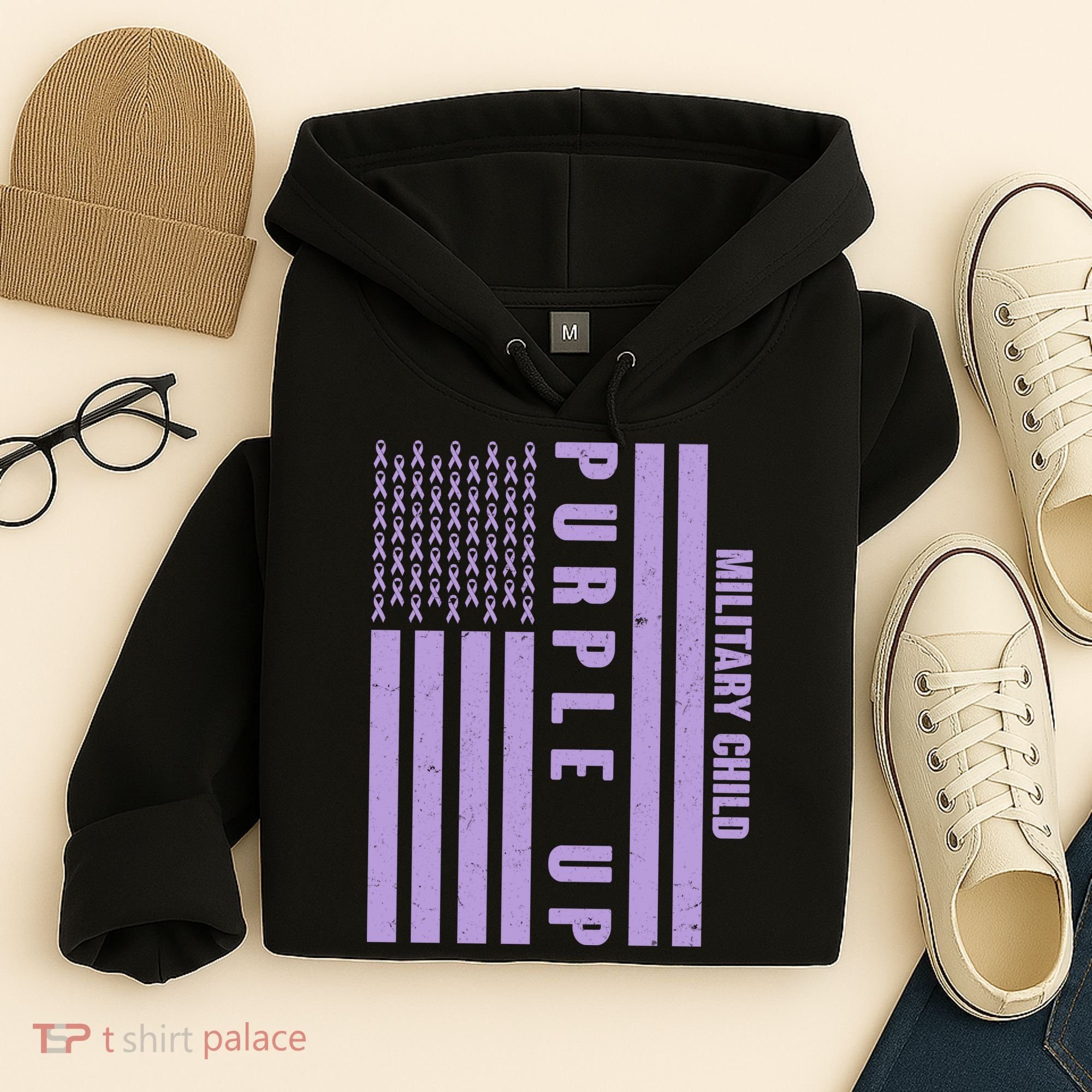 Military Child Purple UP US American Flag Hoodie