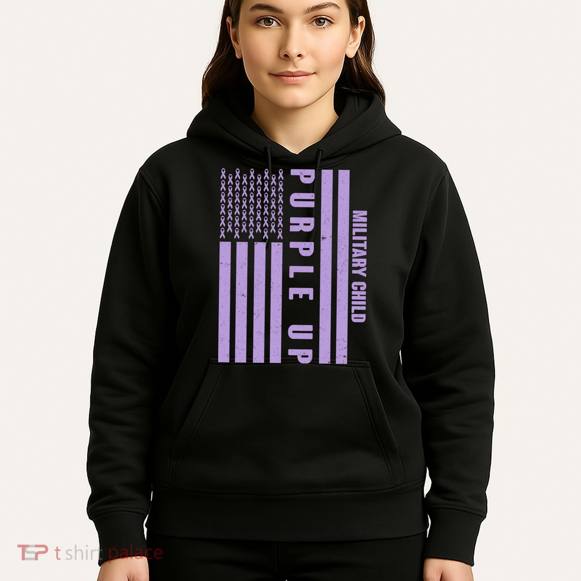Military Child Purple UP US American Flag Hoodie