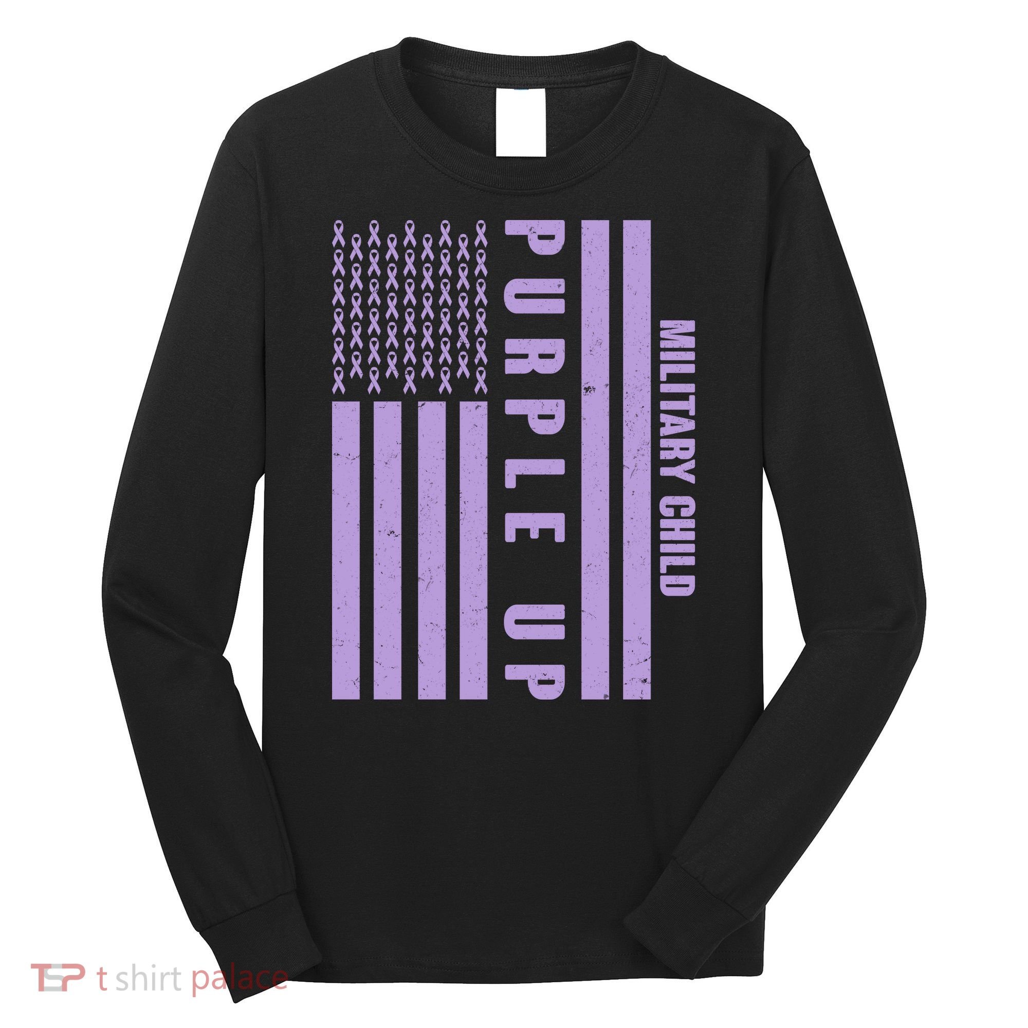 Military Child Purple UP US American Flag Long Sleeve Shirt
