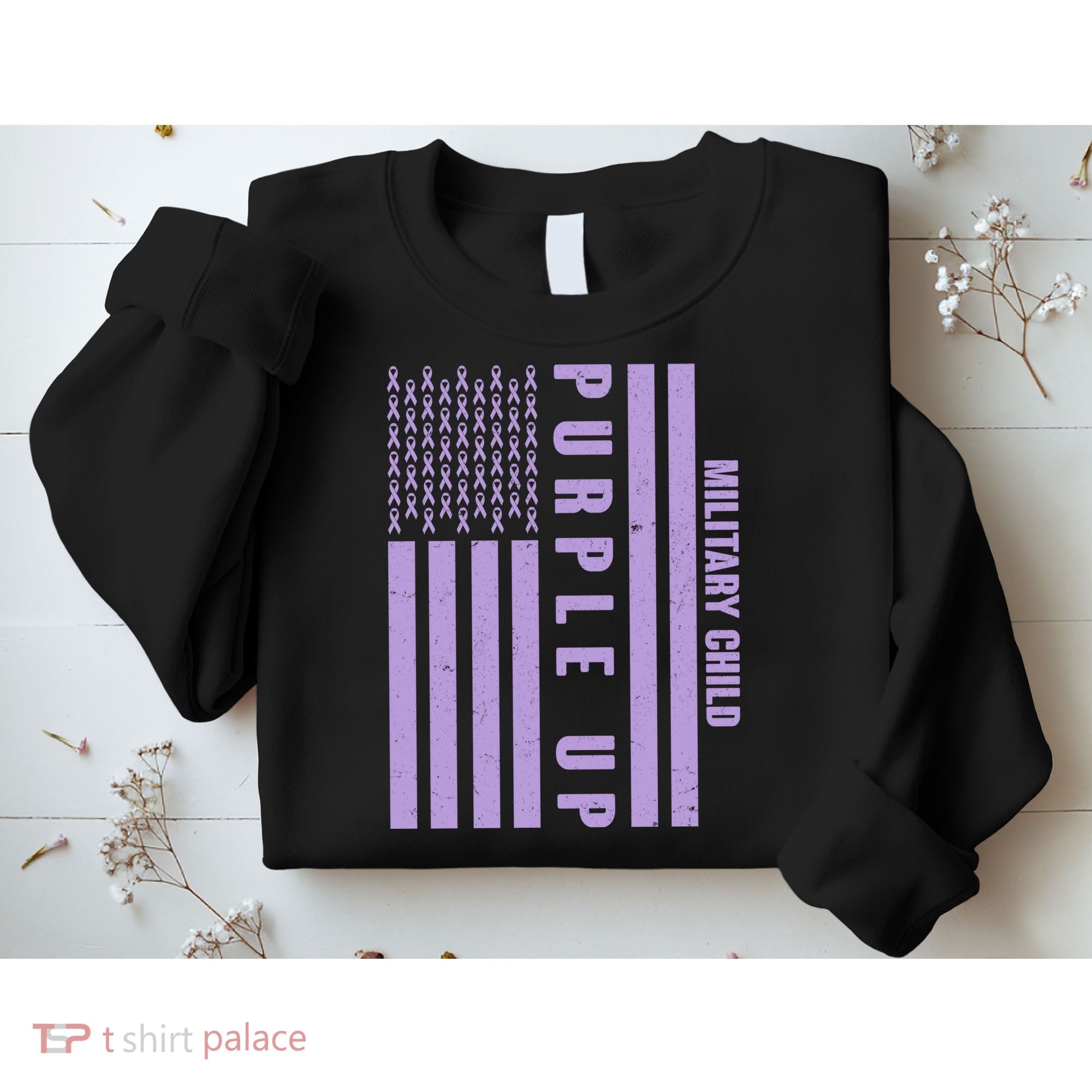 Military Child Purple UP US American Flag Sweatshirt