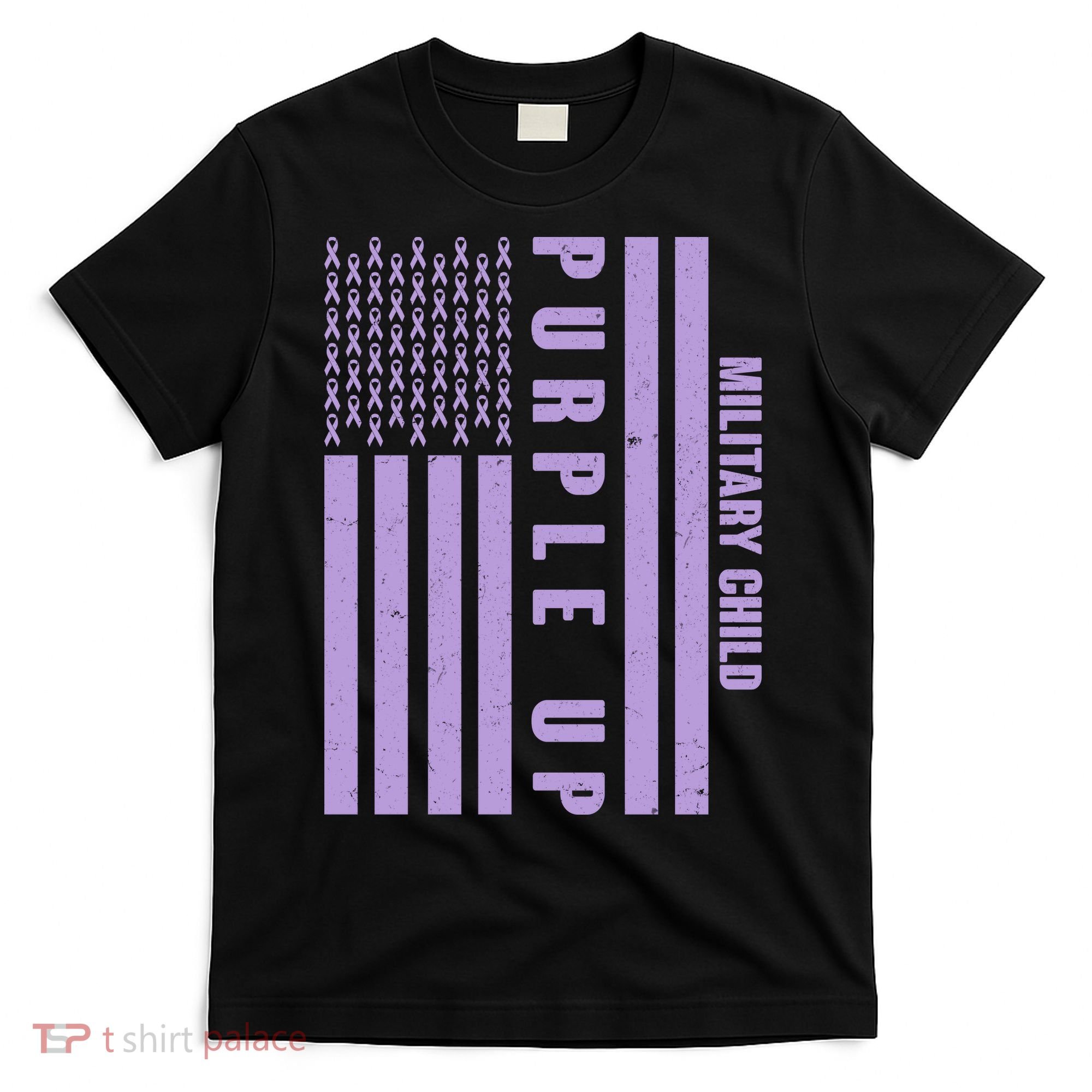 Military Child Purple UP US American Flag T-Shirt