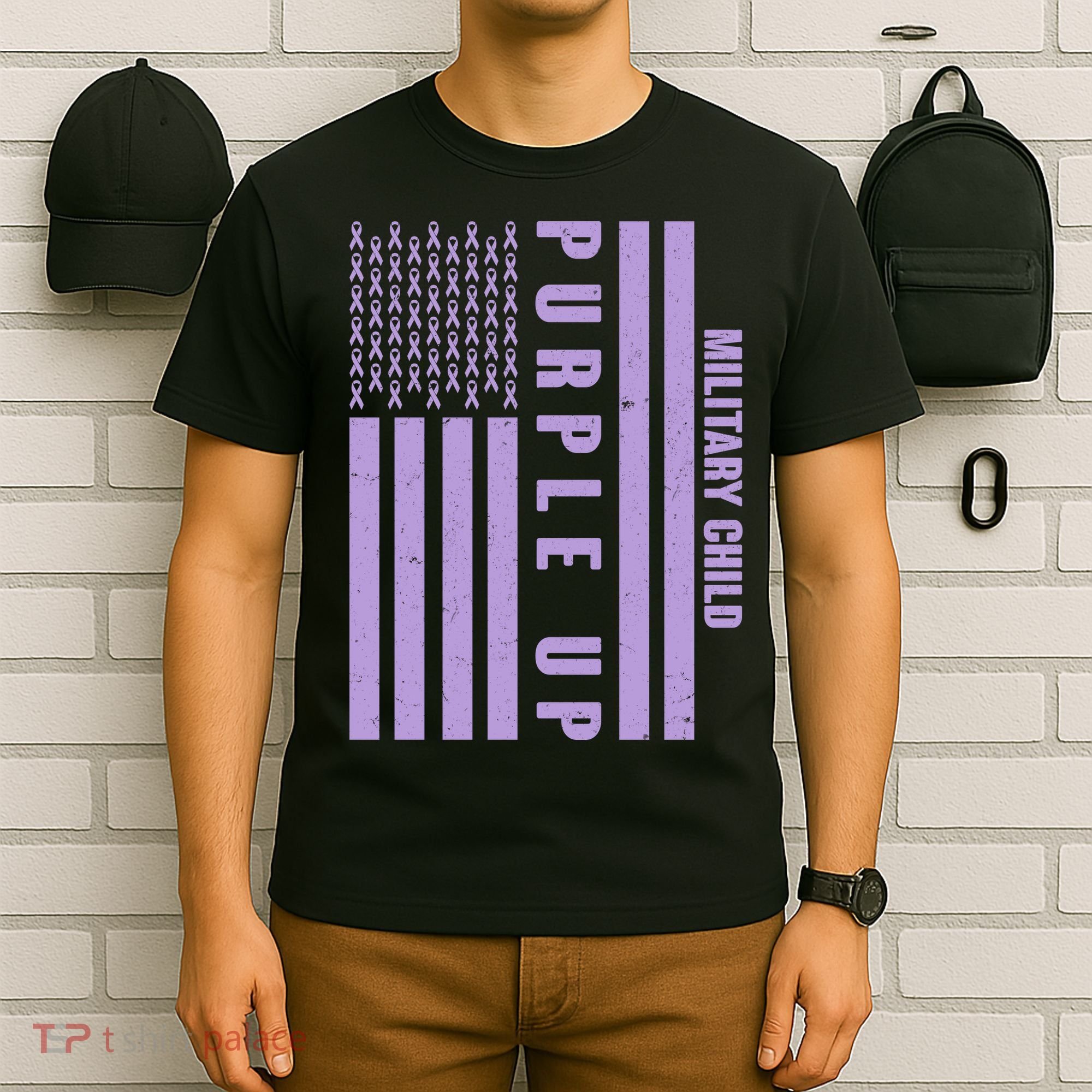 Military Child Purple UP US American Flag T-Shirt