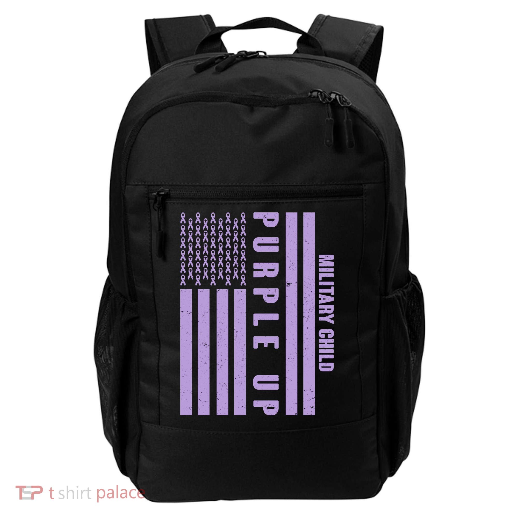 Military Child Purple UP US American Flag Backpack