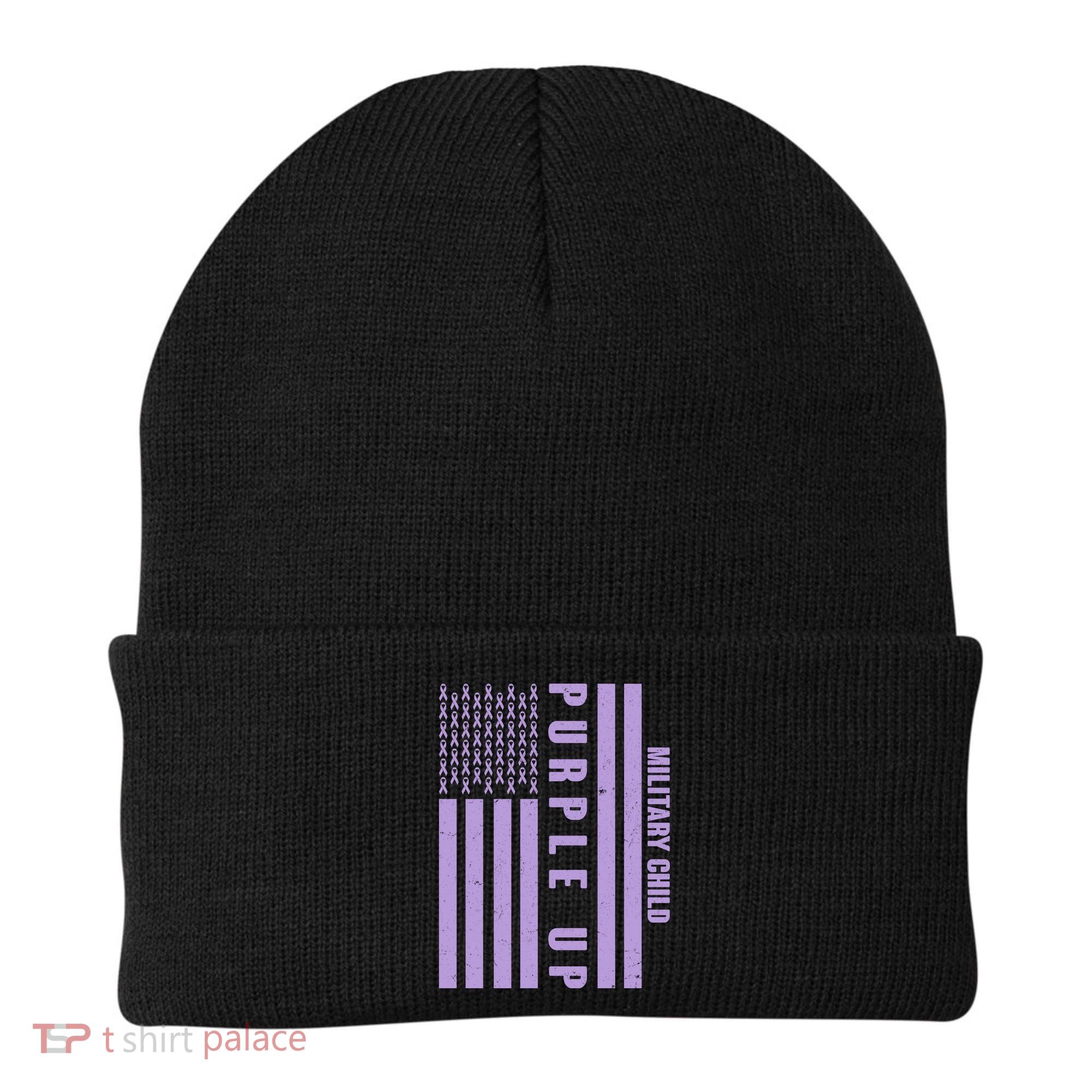 Military Child Purple UP US American Flag Beanie